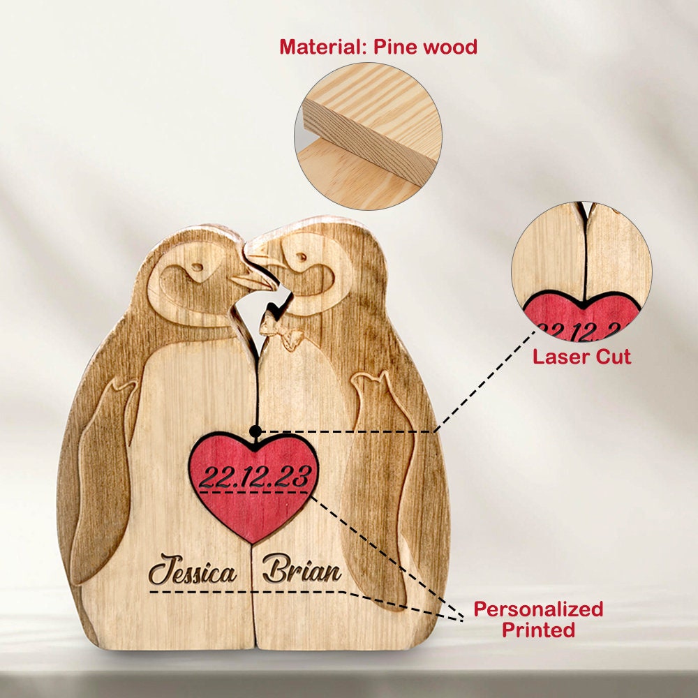 Personalized Wooden Penguin Family Puzzle