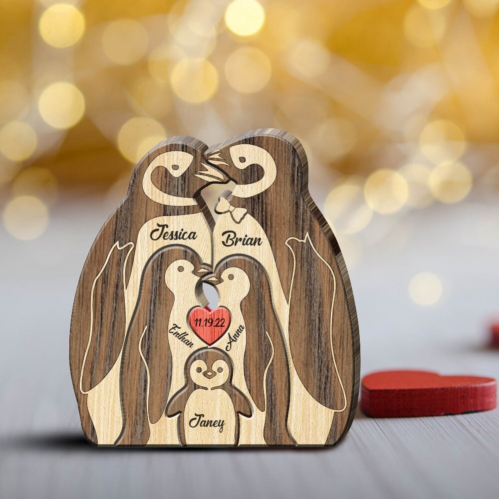 Personalized Wooden Penguin Family Puzzle