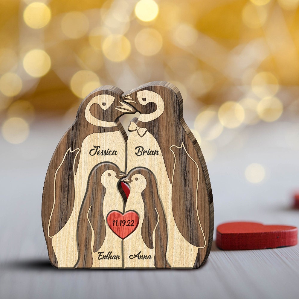 Personalized Wooden Penguin Family Puzzle