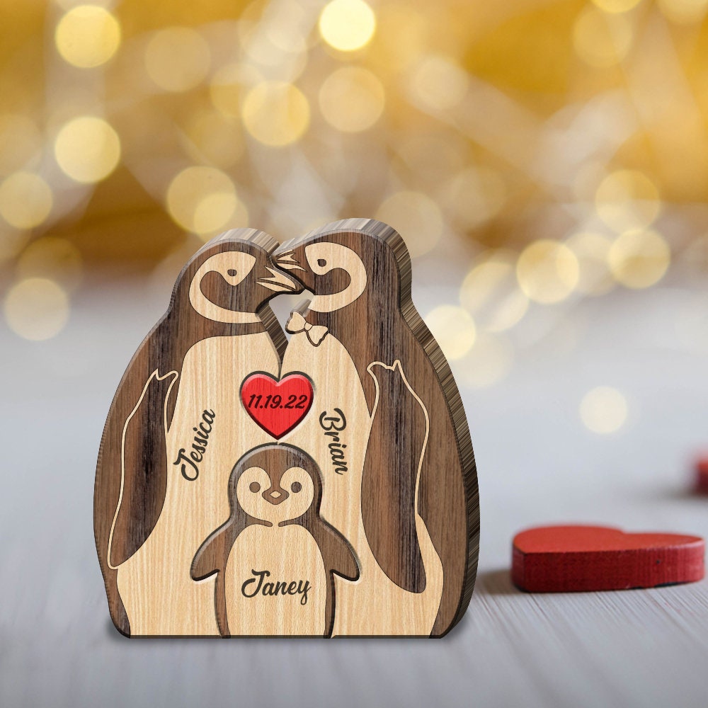 Personalized Wooden Penguin Family Puzzle