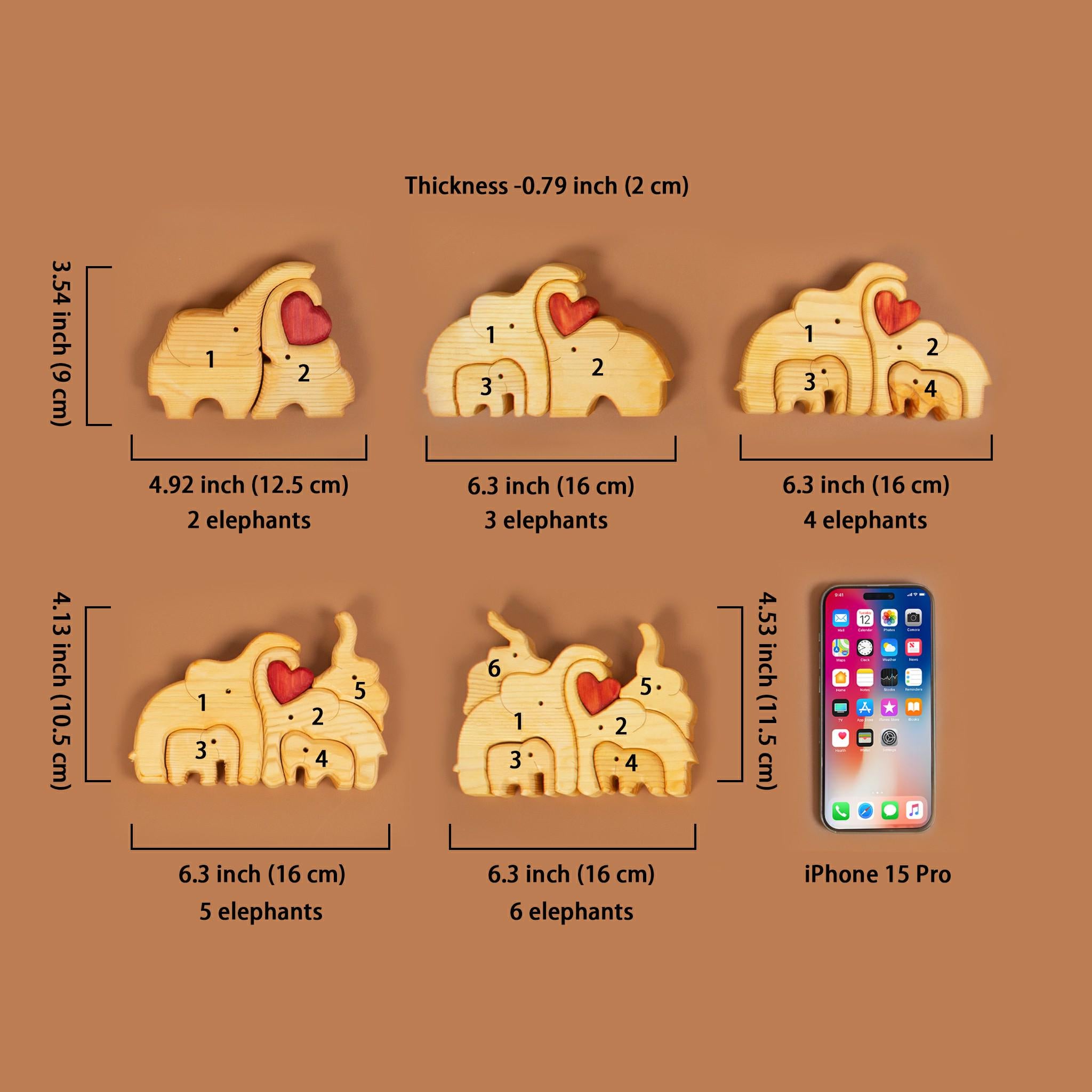 Custom Engraved Wooden Elephant Family Puzzle