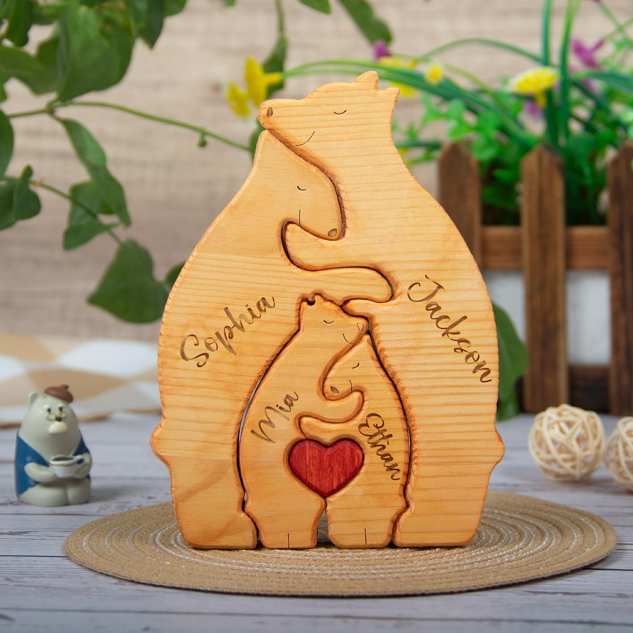 Custom Engraved Wooden Bear Family Puzzle