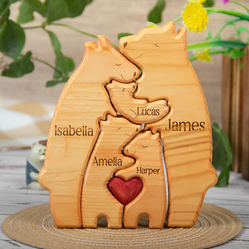 Custom Engraved Wooden Bear Family Puzzle