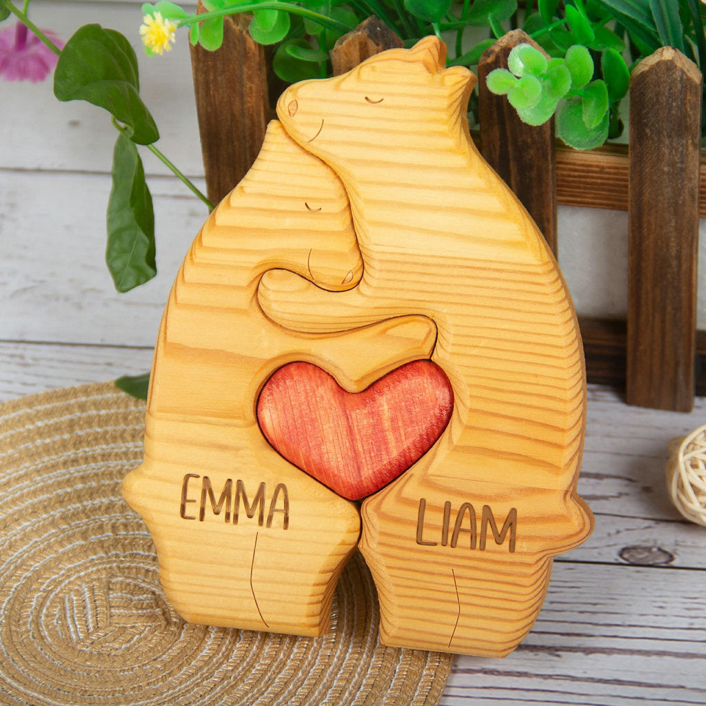 Custom Engraved Wooden Bear Family Puzzle