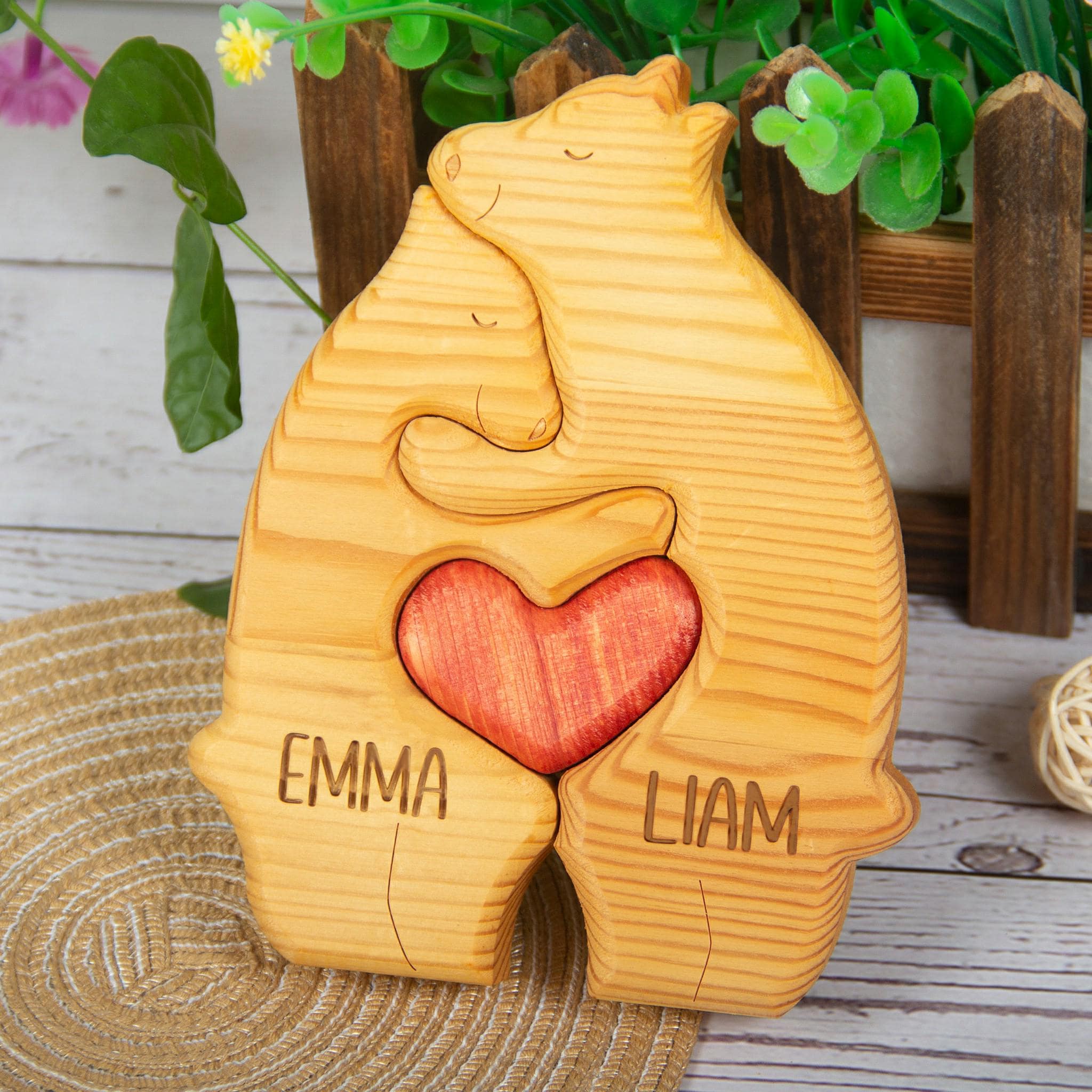 Custom Engraved Wooden Bear Family Puzzle