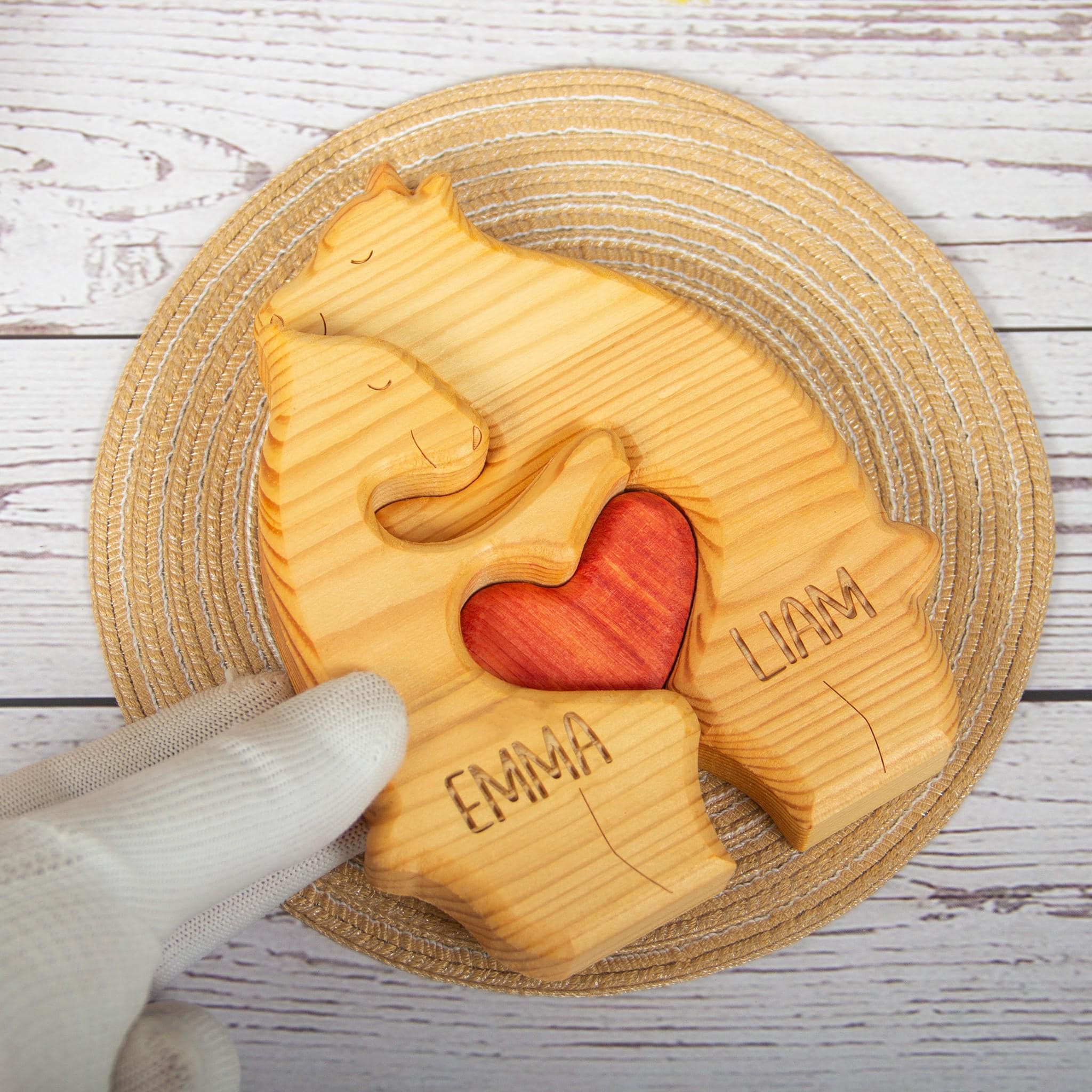 Custom Engraved Wooden Bear Family Puzzle