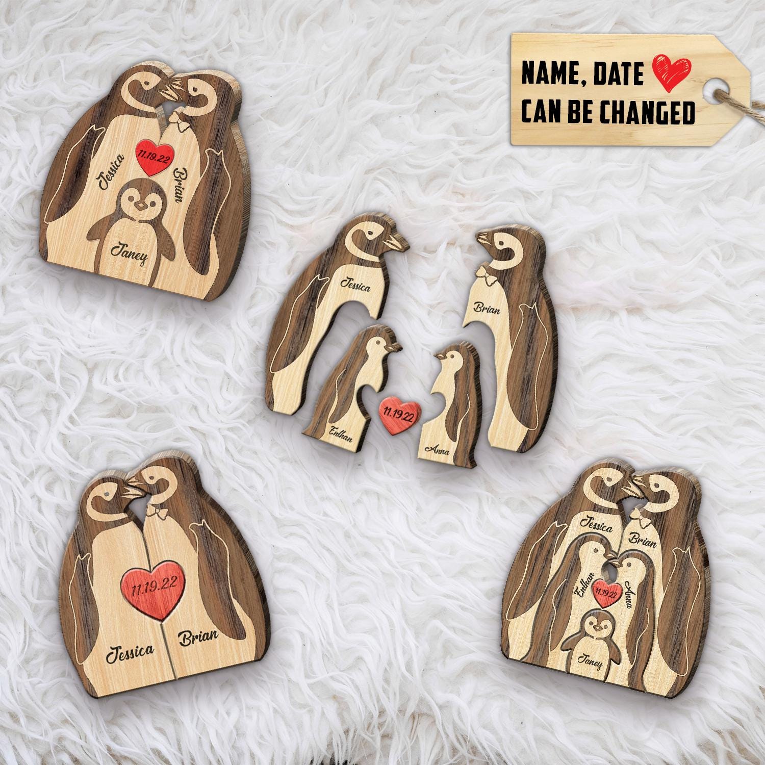 Personalized Wooden Penguin Family Puzzle