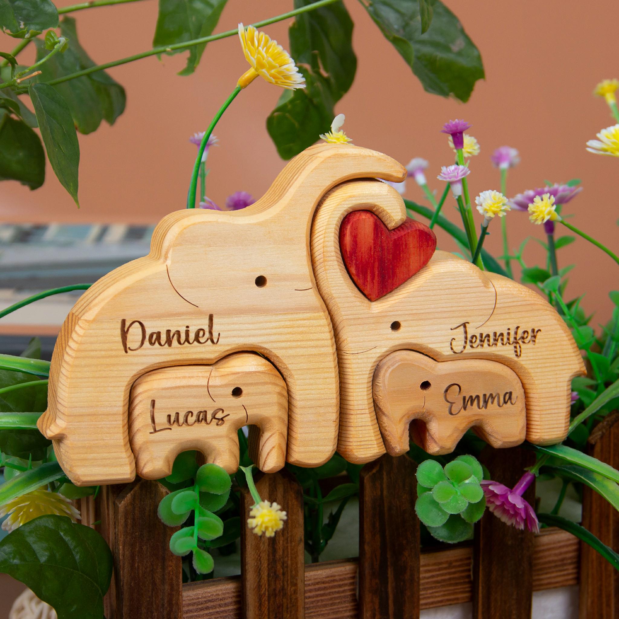 Custom Engraved Wooden Elephant Family Puzzle