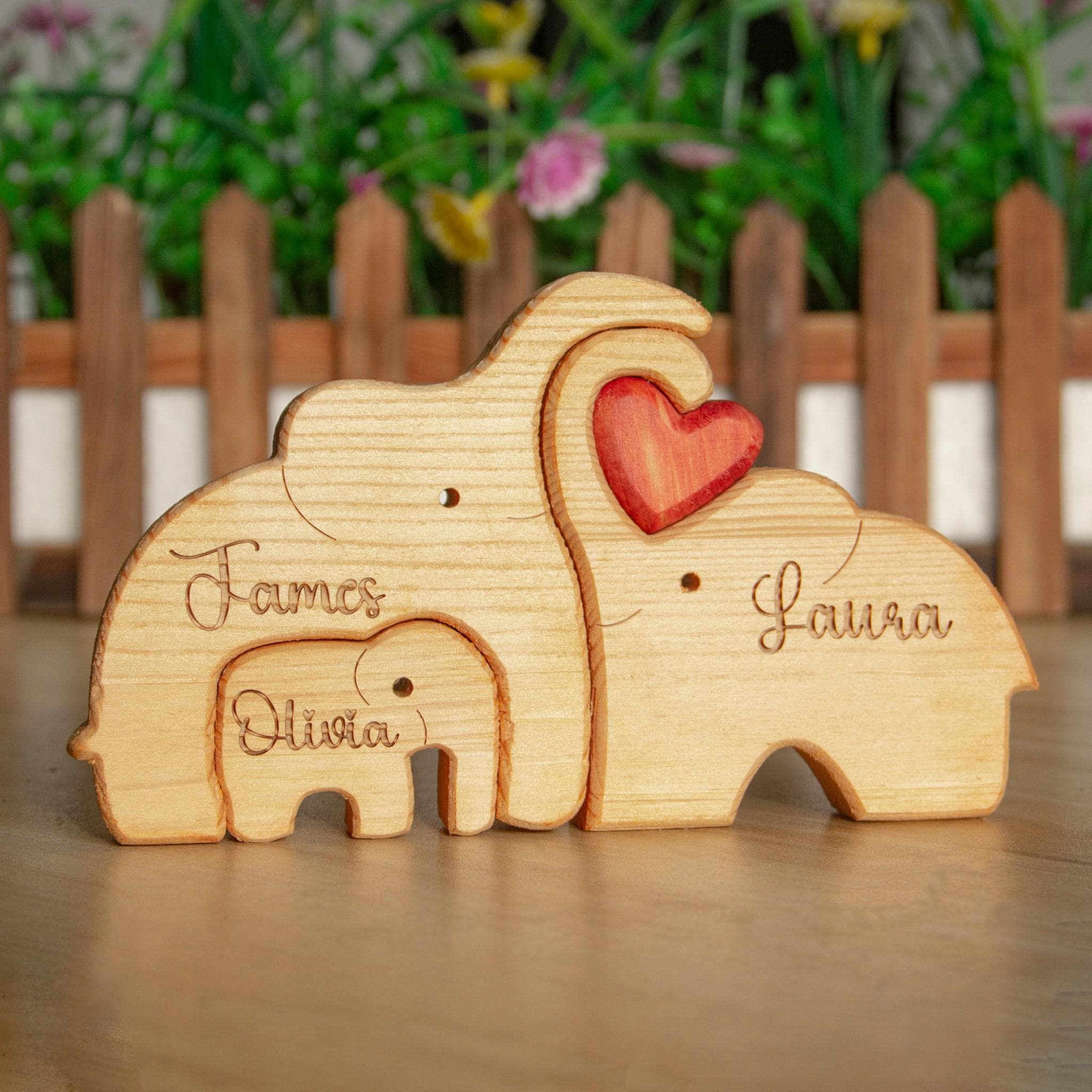 Custom Engraved Wooden Elephant Family Puzzle