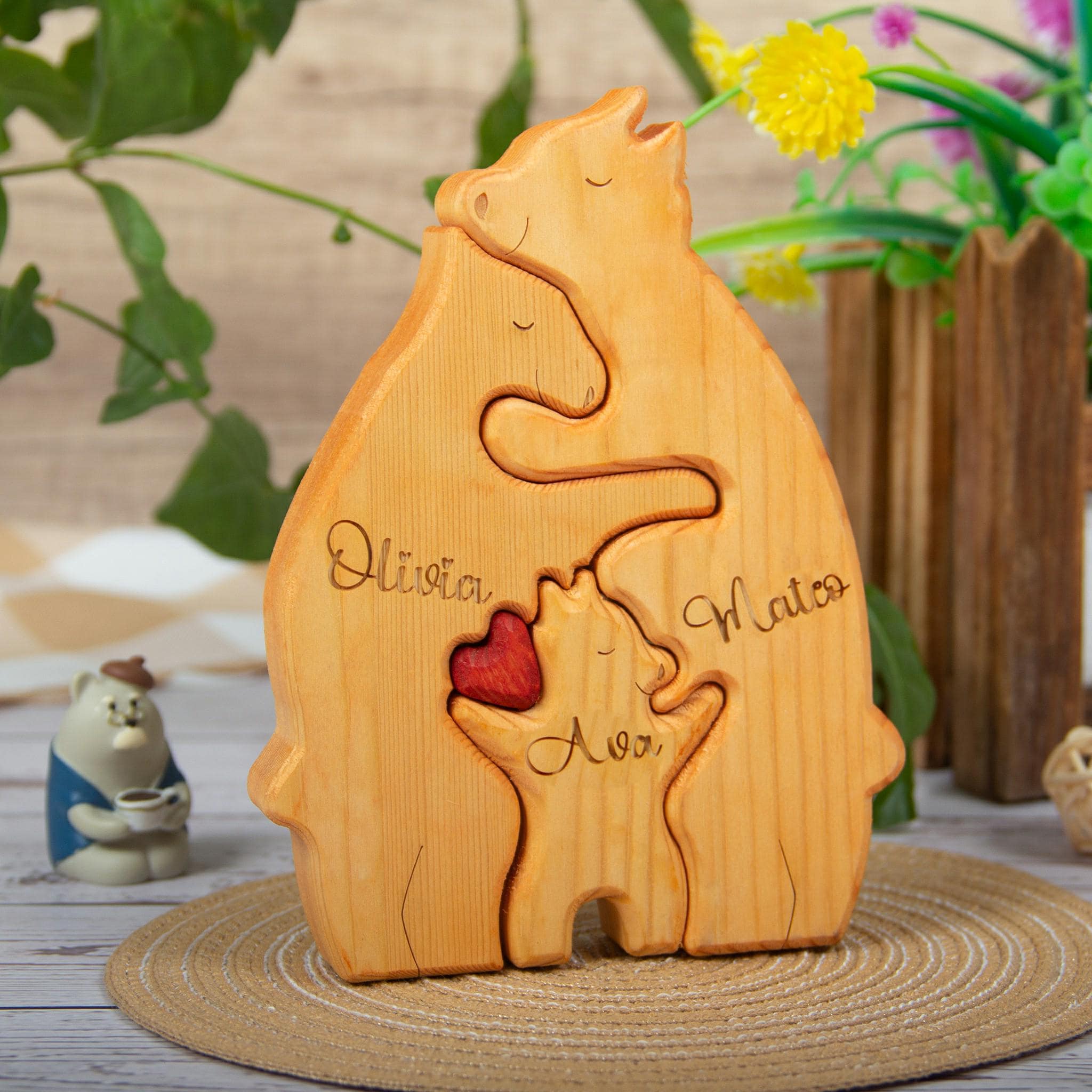 Custom Engraved Wooden Bear Family Puzzle