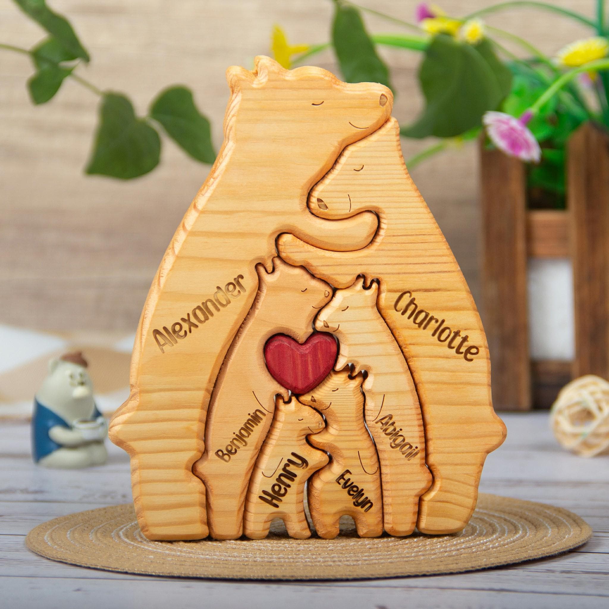Custom Engraved Wooden Bear Family Puzzle
