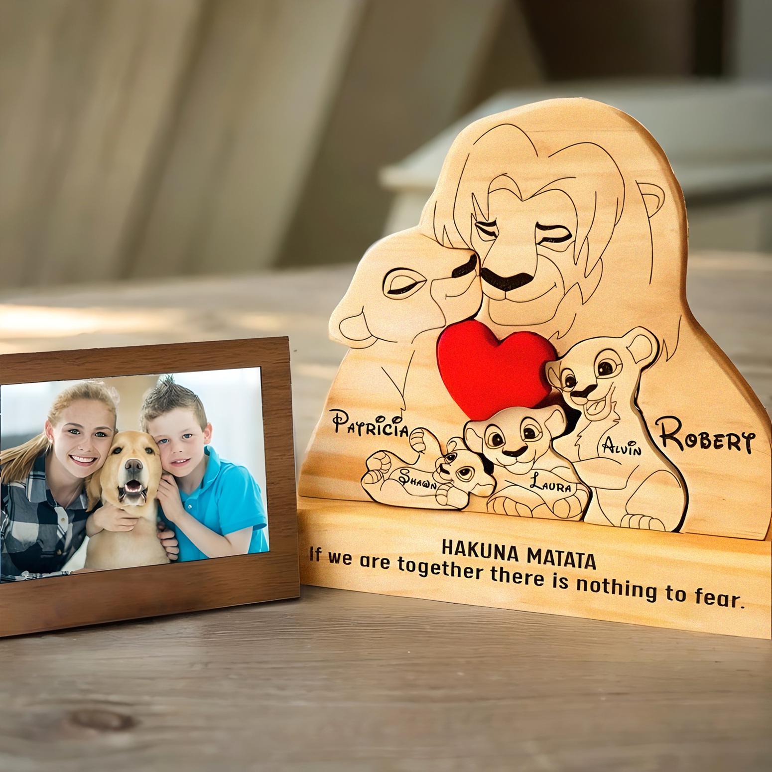 Personalized Wooden Lion Family Puzzle