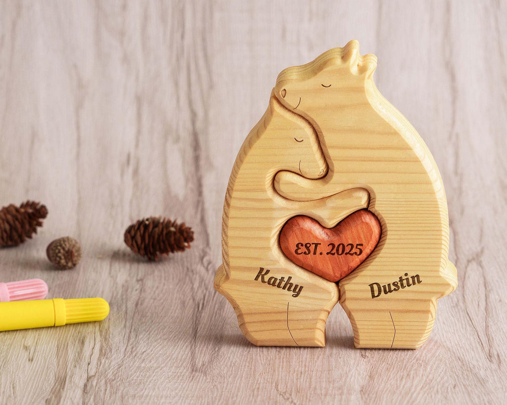 Custom Wooden Bear Puzzle - Gift for Couple