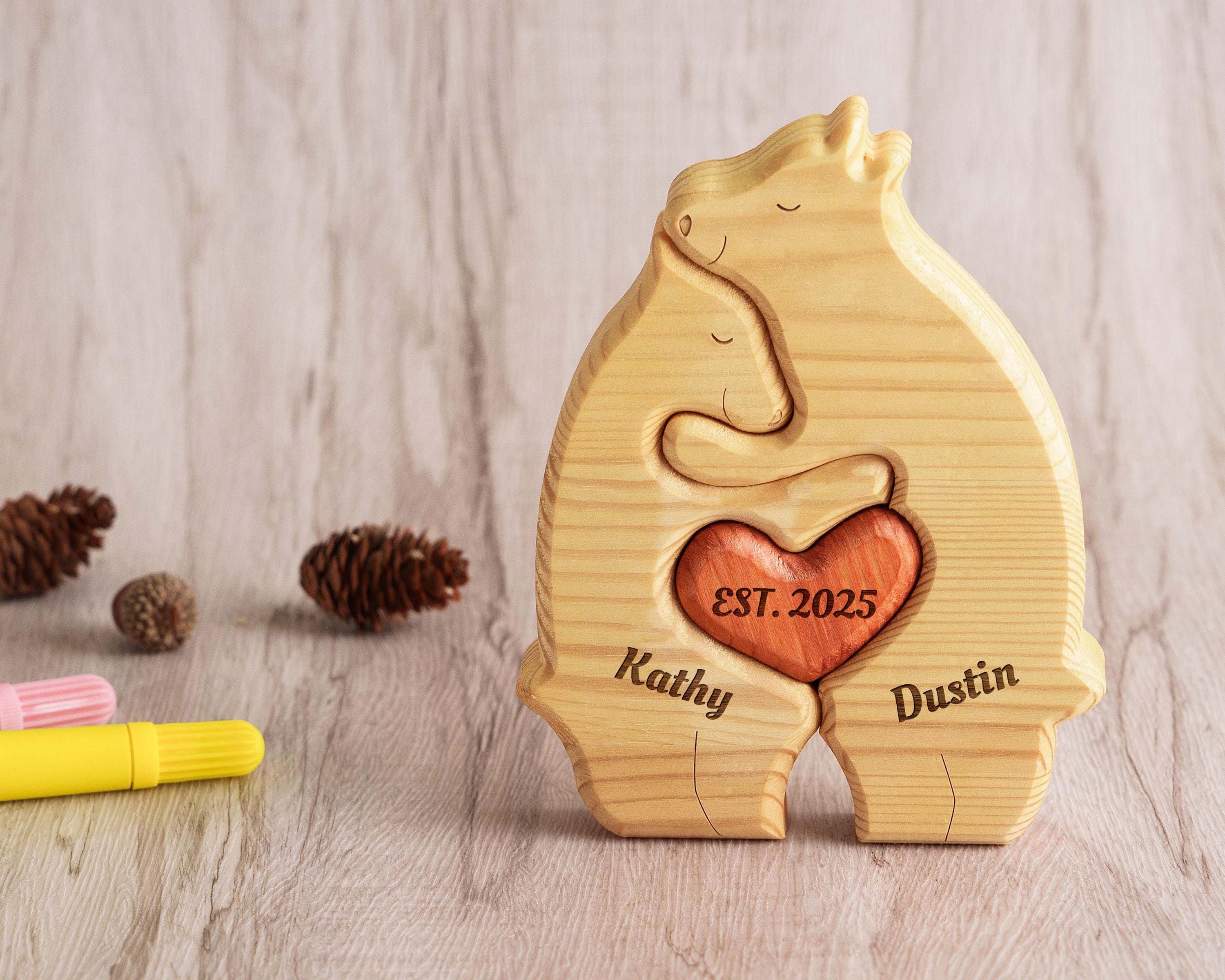 Custom Wooden Bear Puzzle - Gift for Couple