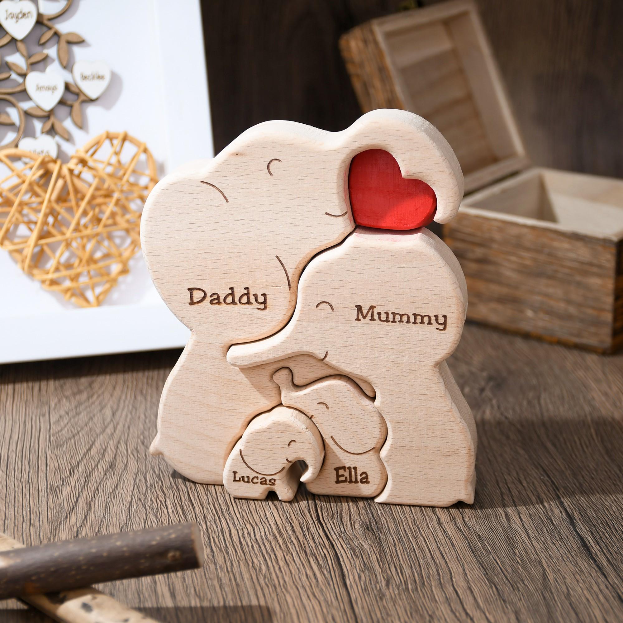 Custom Wooden Elephant Family Puzzle