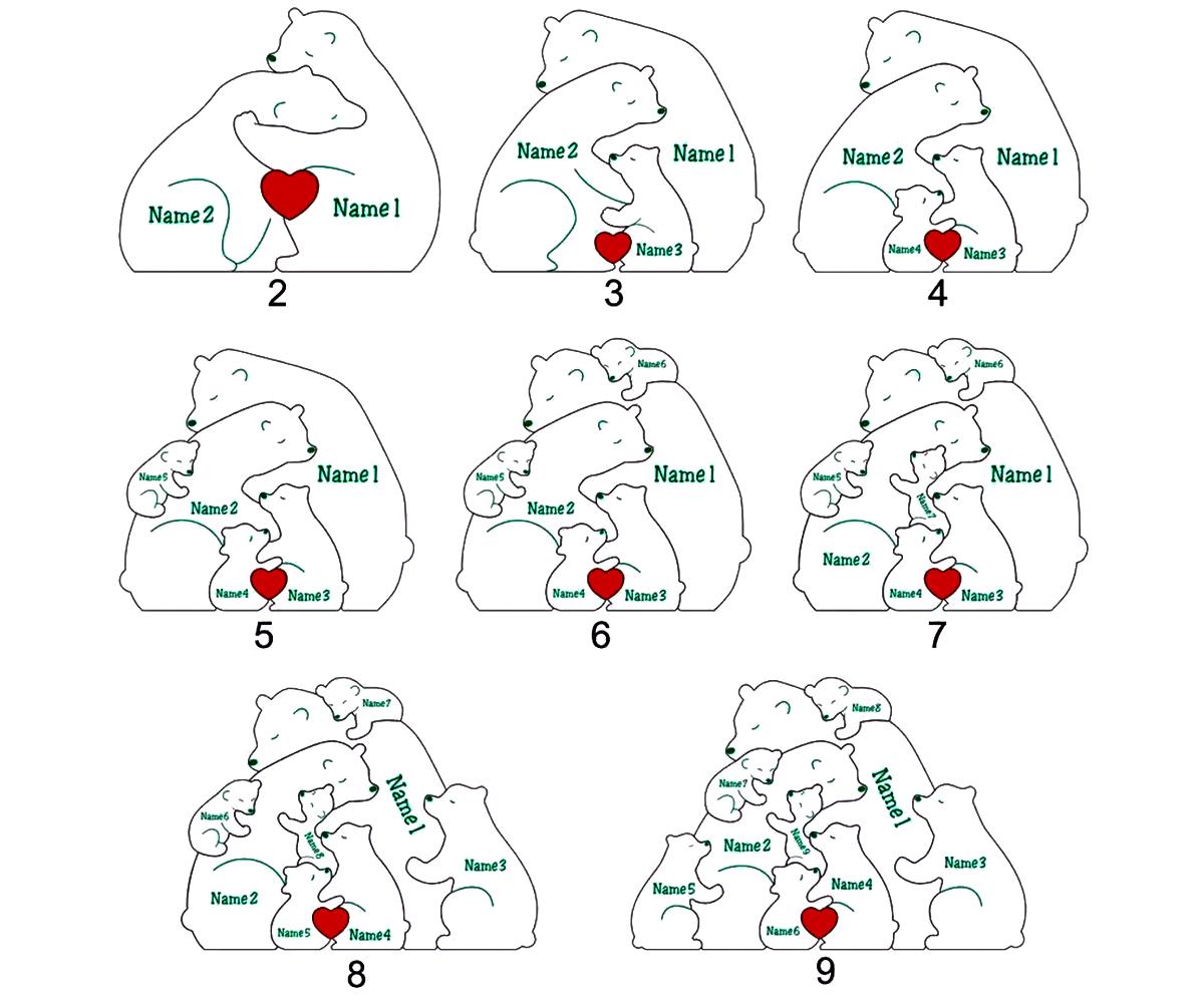 Personalized Wooden Bear Family Puzzle