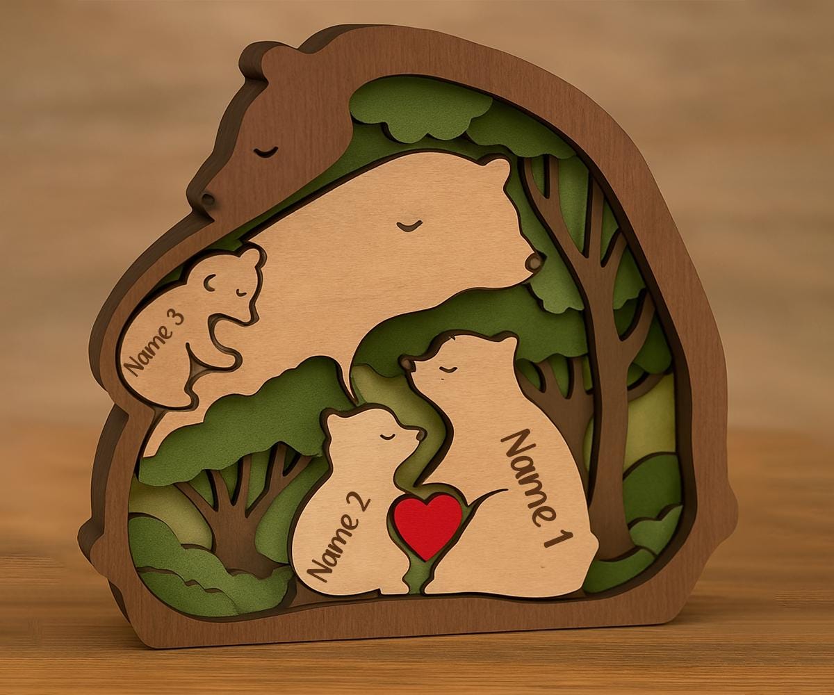 Personalized Wooden Bear Family Puzzle