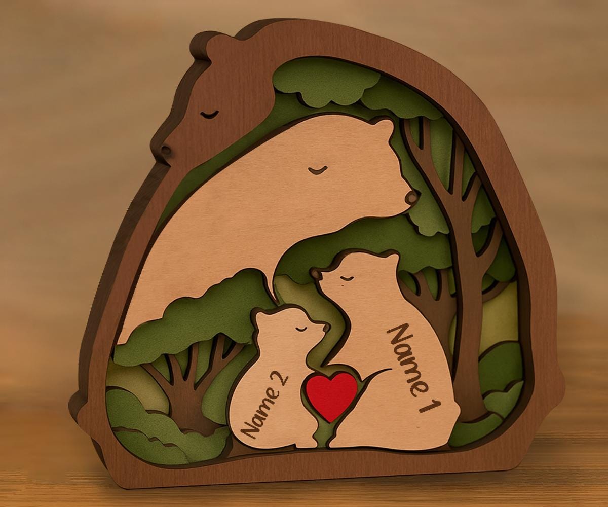 Personalized Wooden Bear Family Puzzle