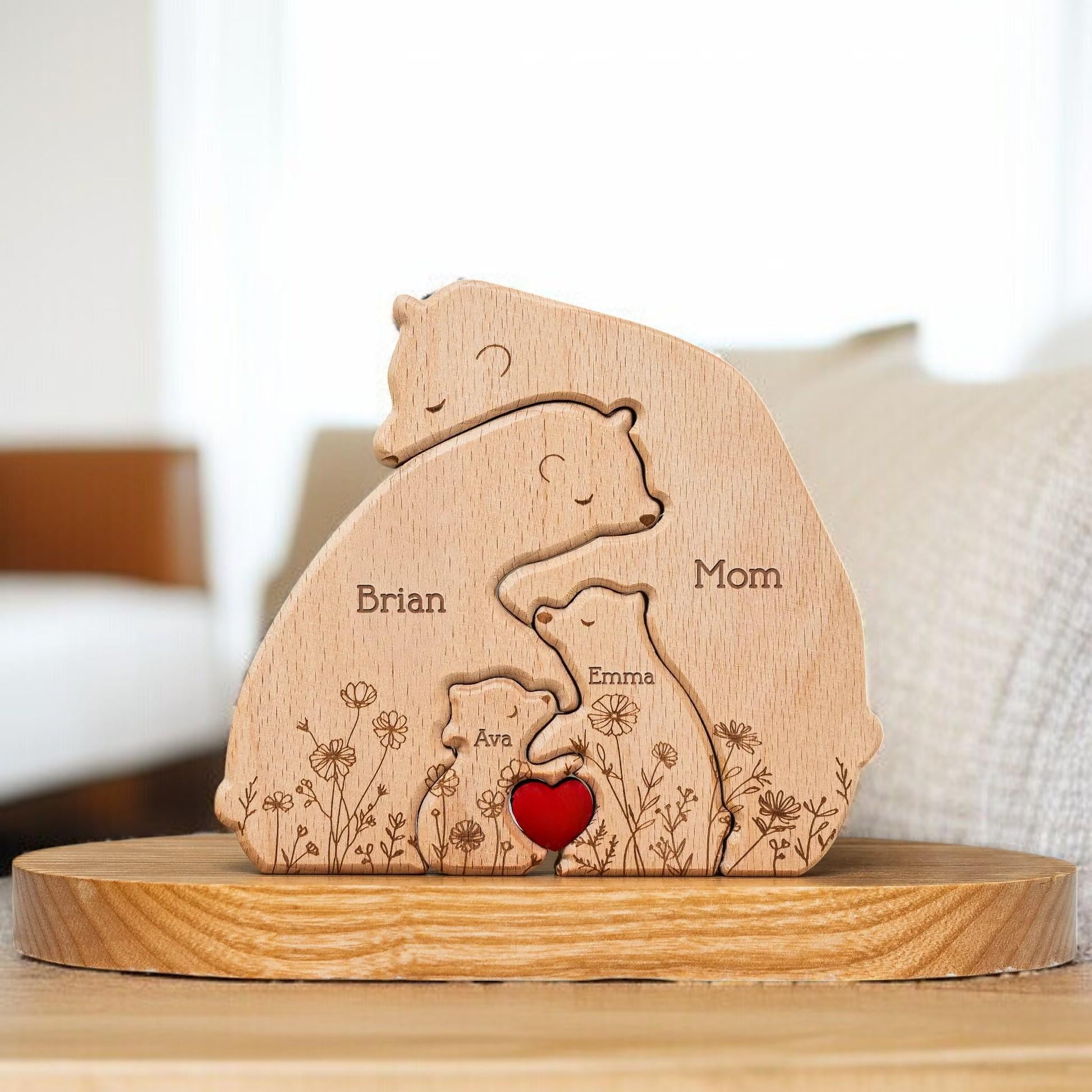 Personalized Hugging Bear Family Floral Puzzle