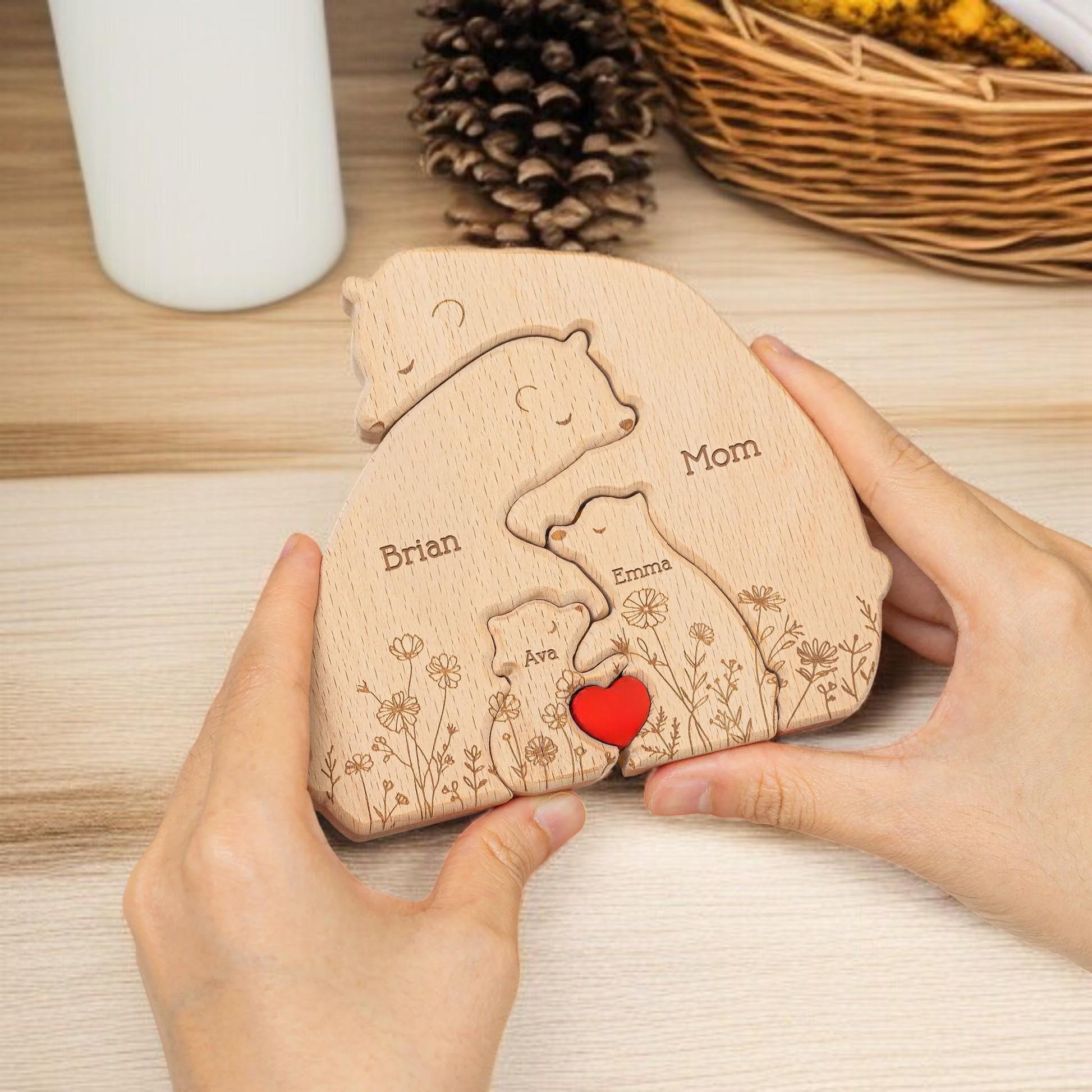 Personalized Hugging Bear Family Floral Puzzle