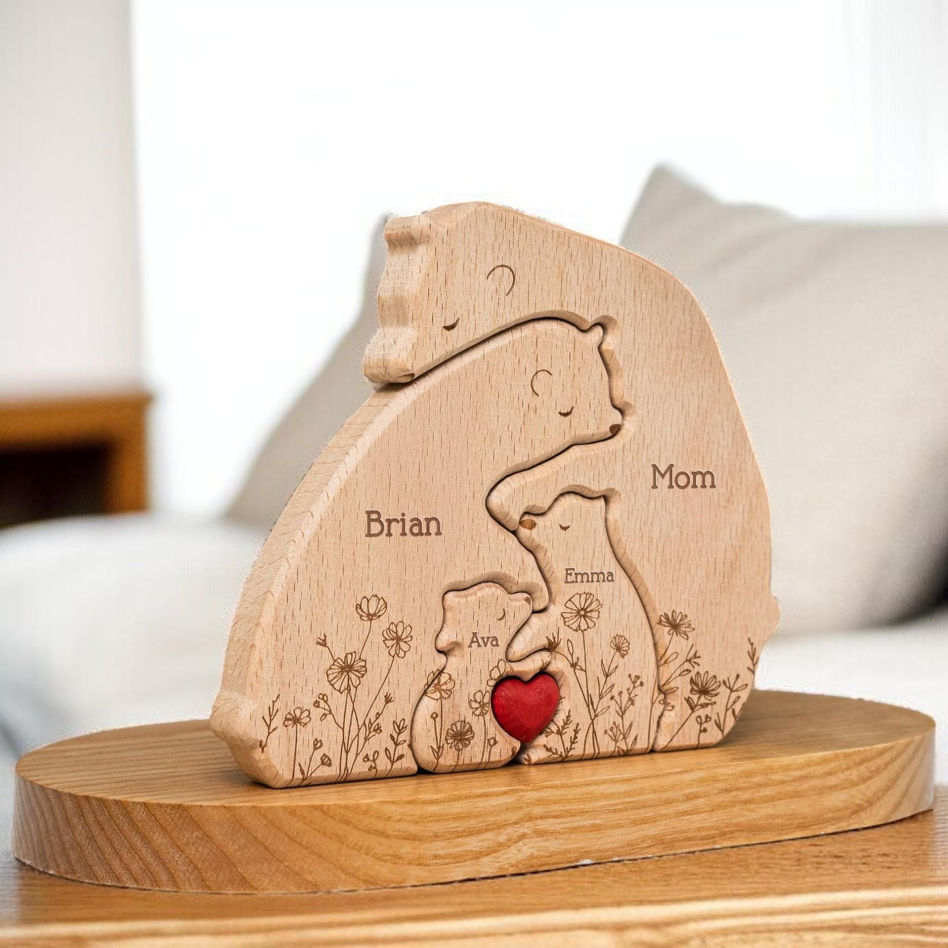 Personalized Hugging Bear Family Floral Puzzle