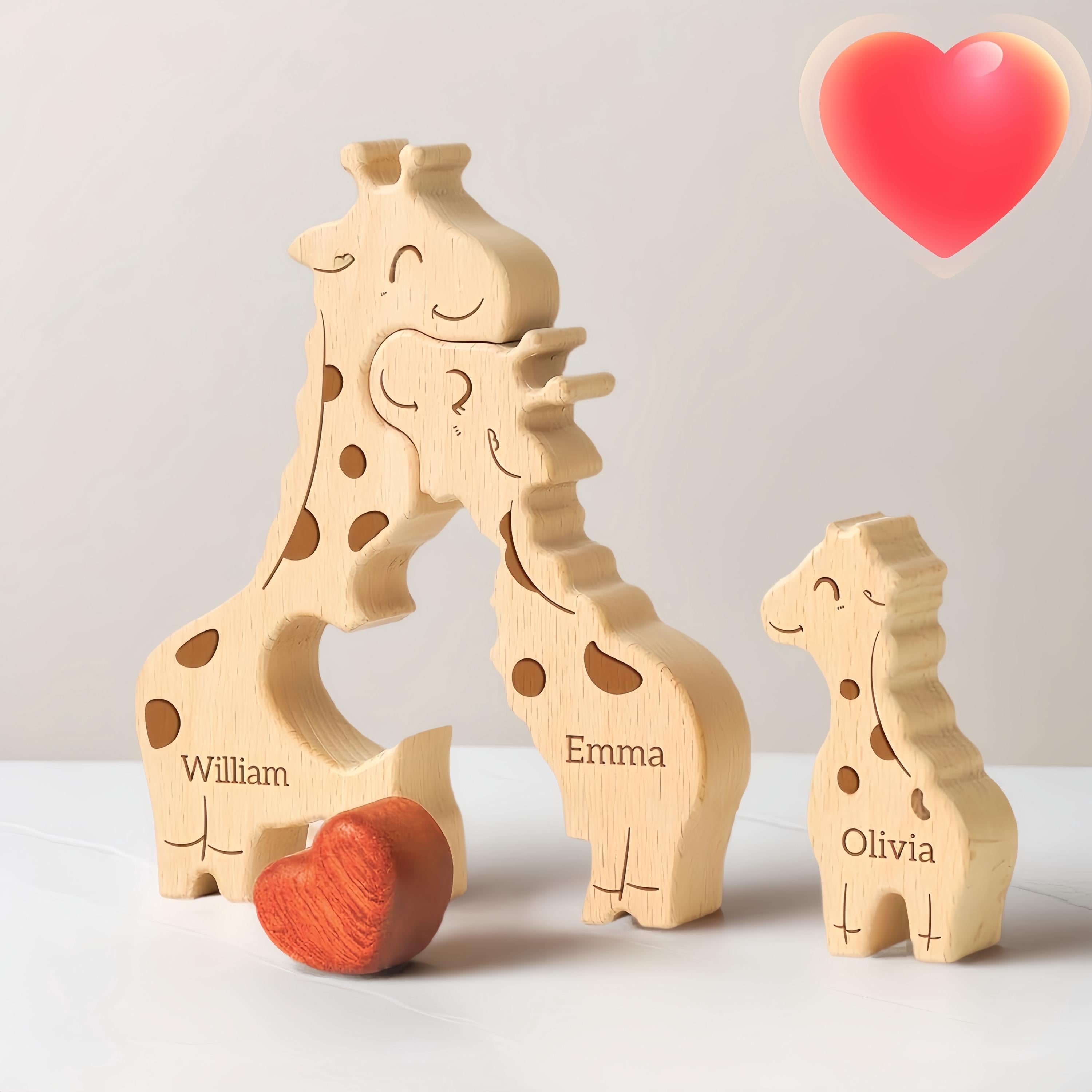 Personalized Name Wooden Giraffe Family Puzzle