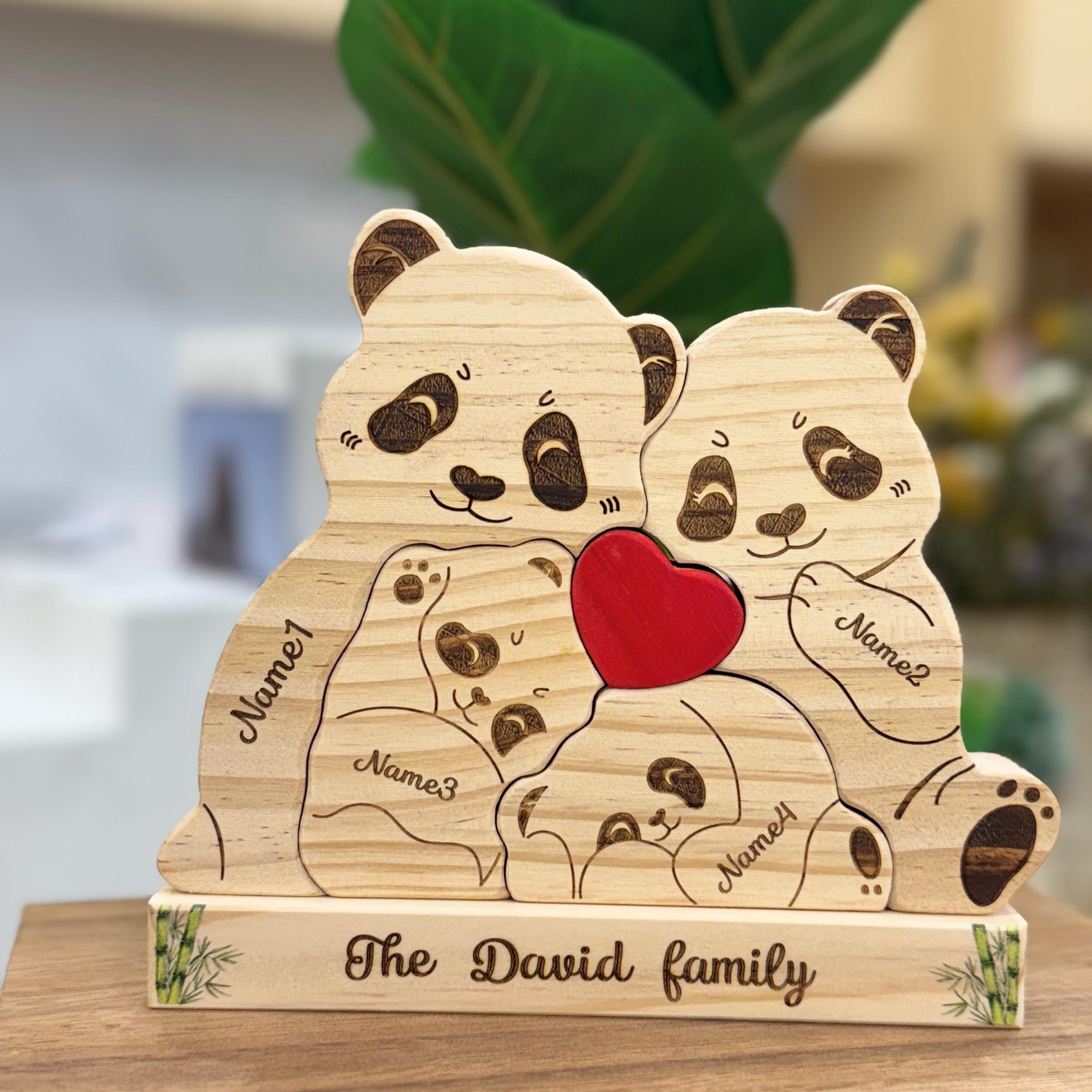 Custom Engraved Wooden Panda Family Puzzle