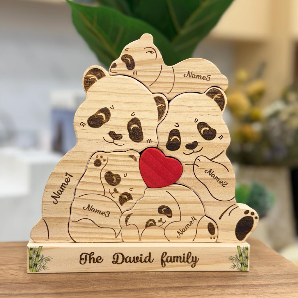Custom Engraved Wooden Panda Family Puzzle