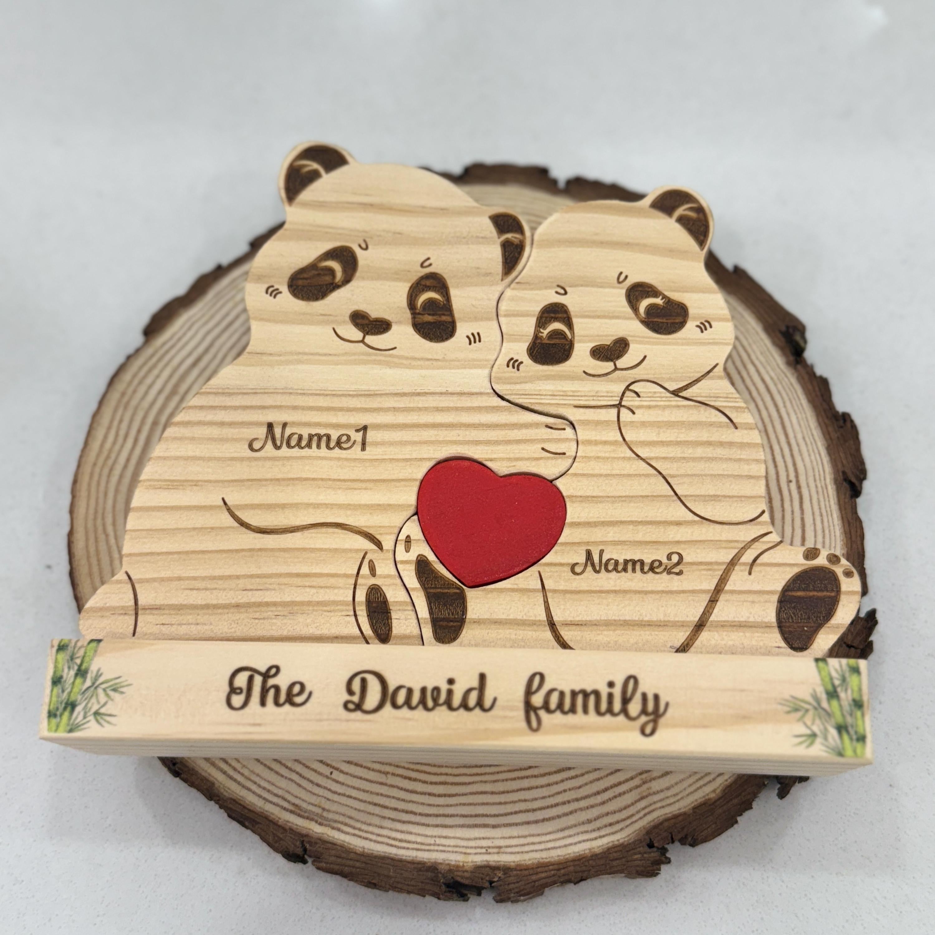 Custom Engraved Wooden Panda Family Puzzle