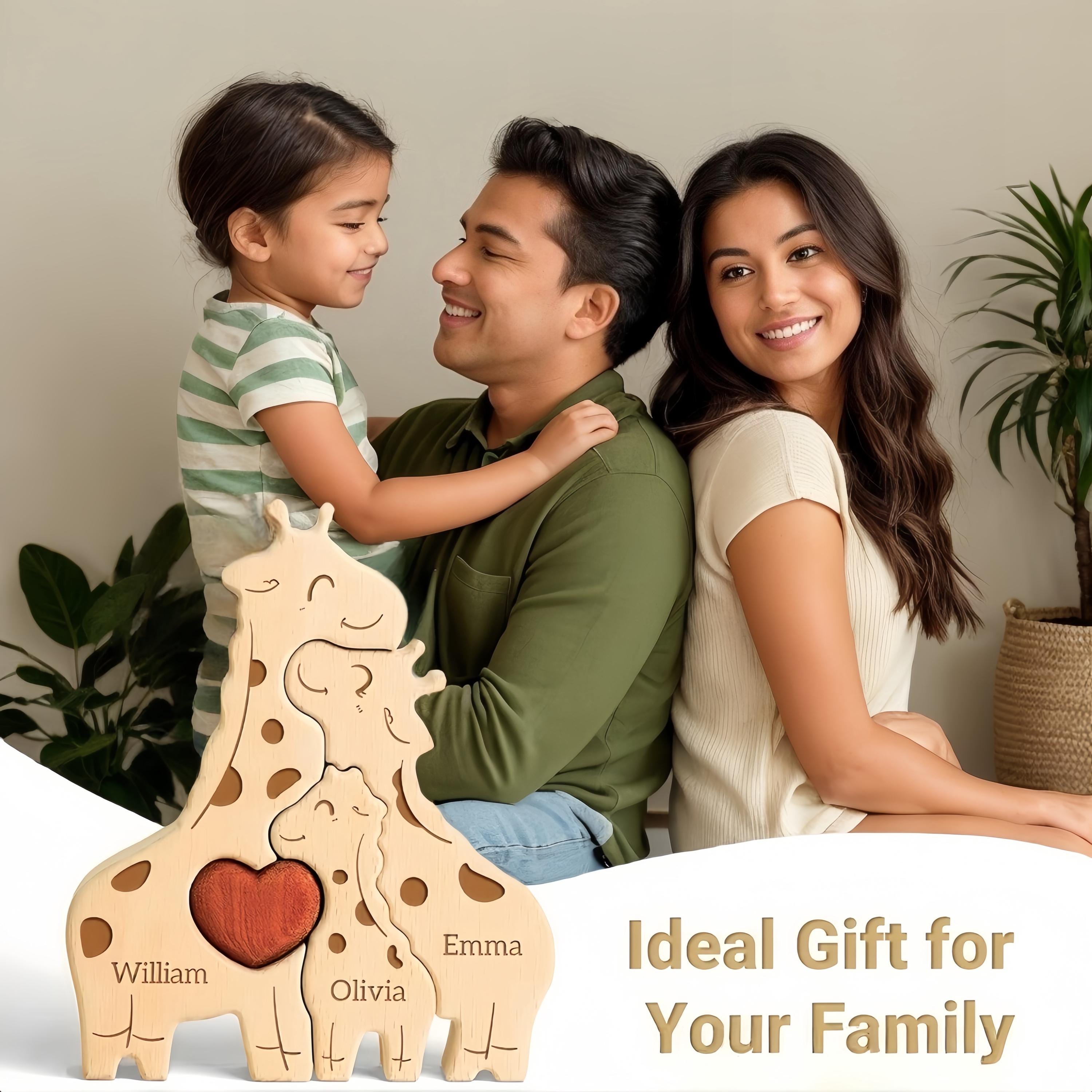 Personalized Name Wooden Giraffe Family Puzzle
