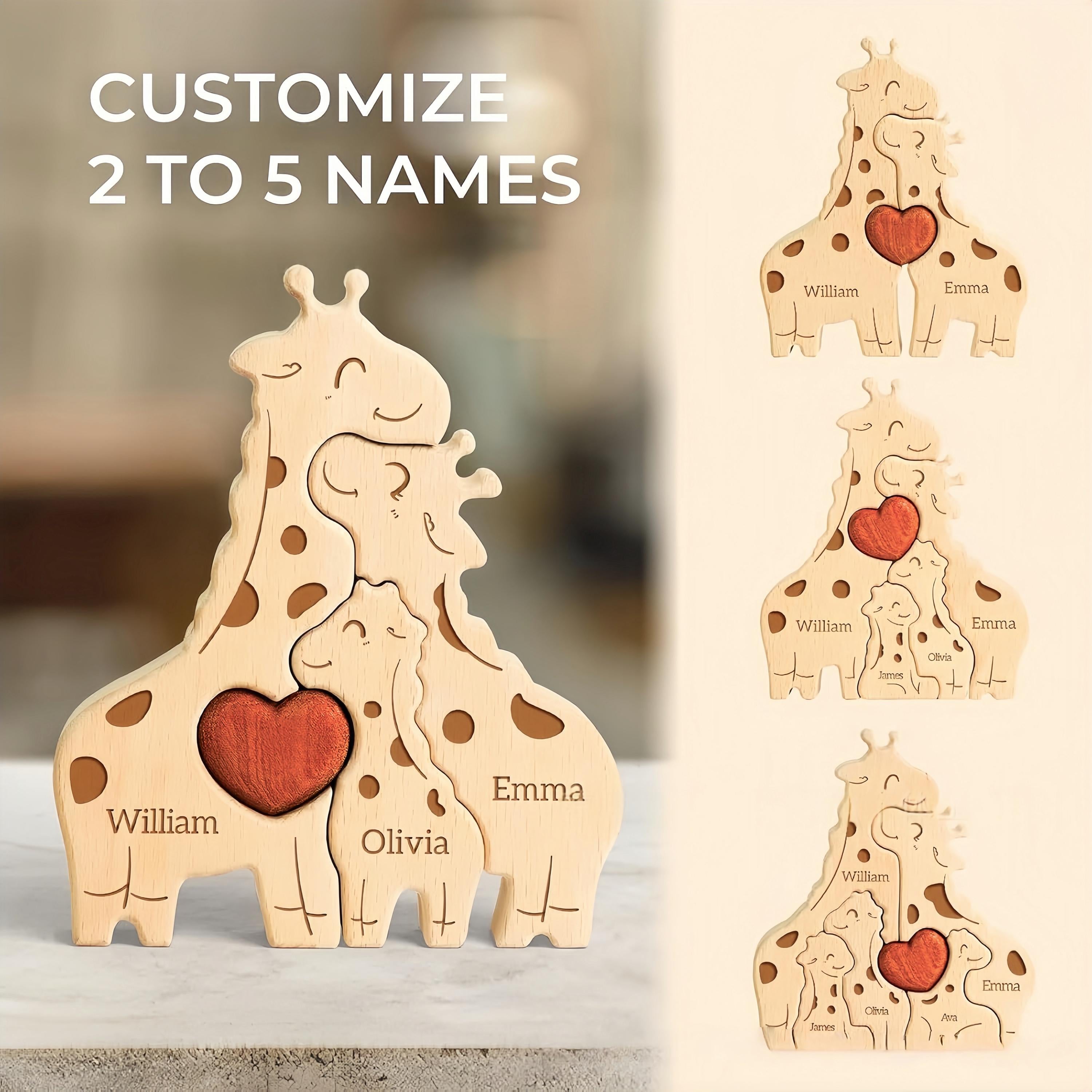 Personalized Name Wooden Giraffe Family Puzzle