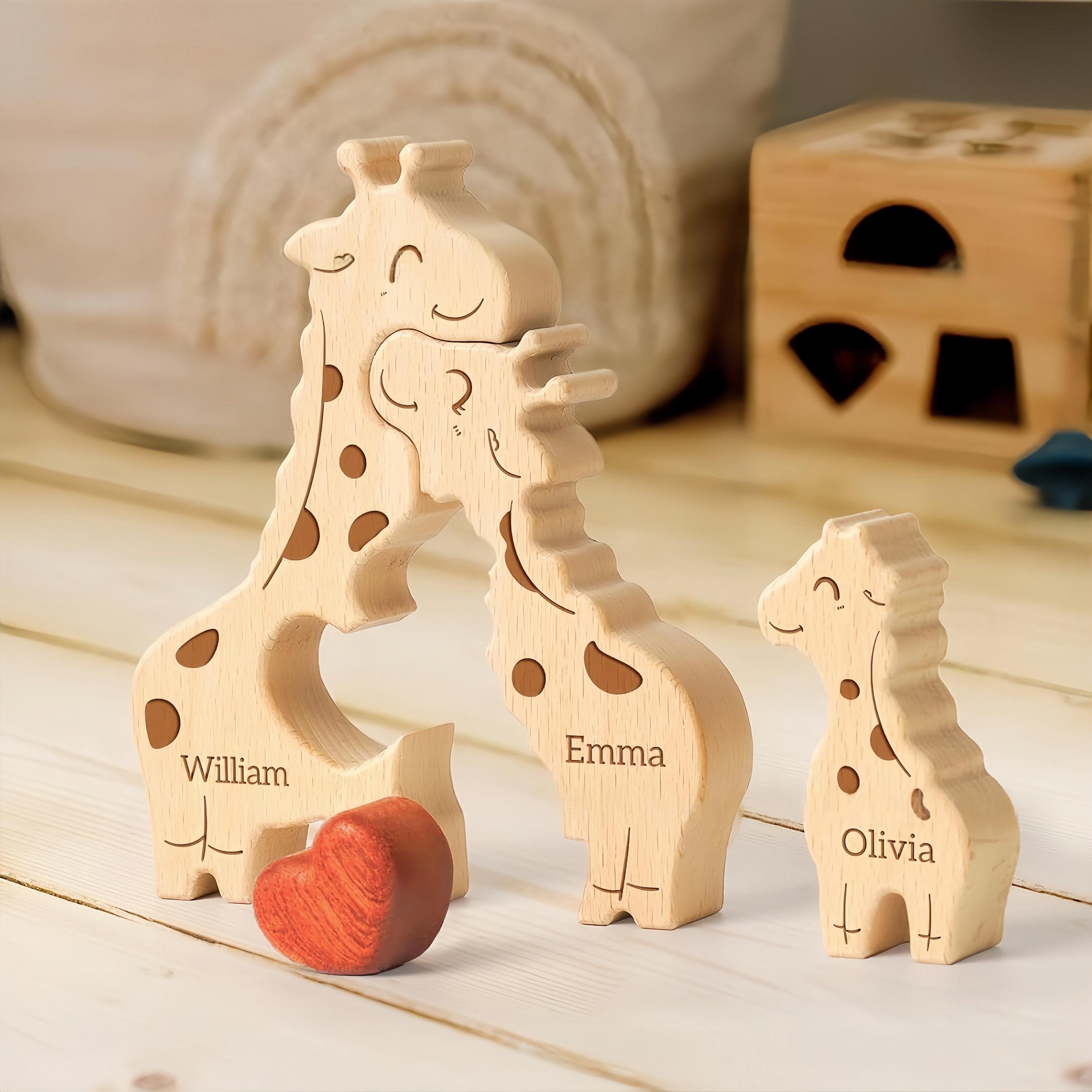 Personalized Name Wooden Giraffe Family Puzzle
