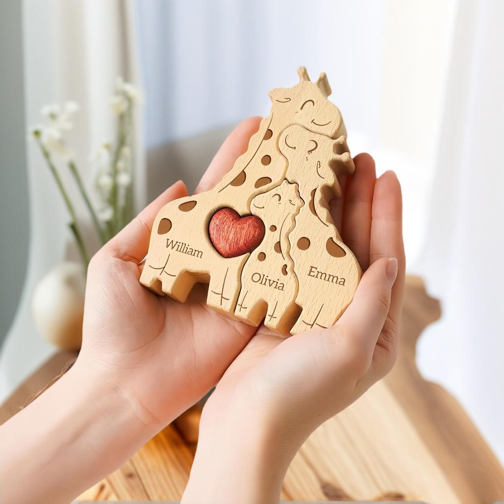 Personalized Name Wooden Giraffe Family Puzzle