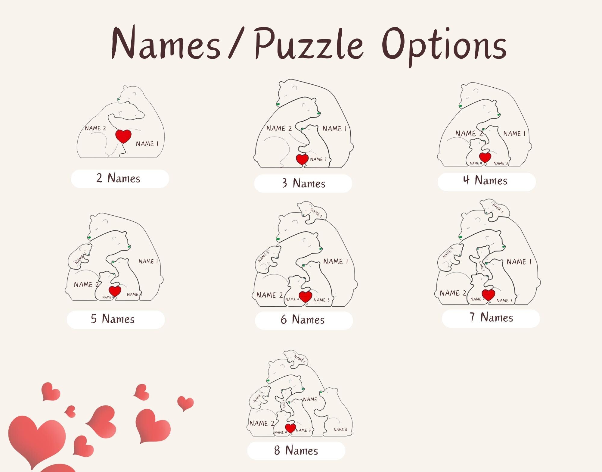 Personalized Wooden Bear Family Puzzle