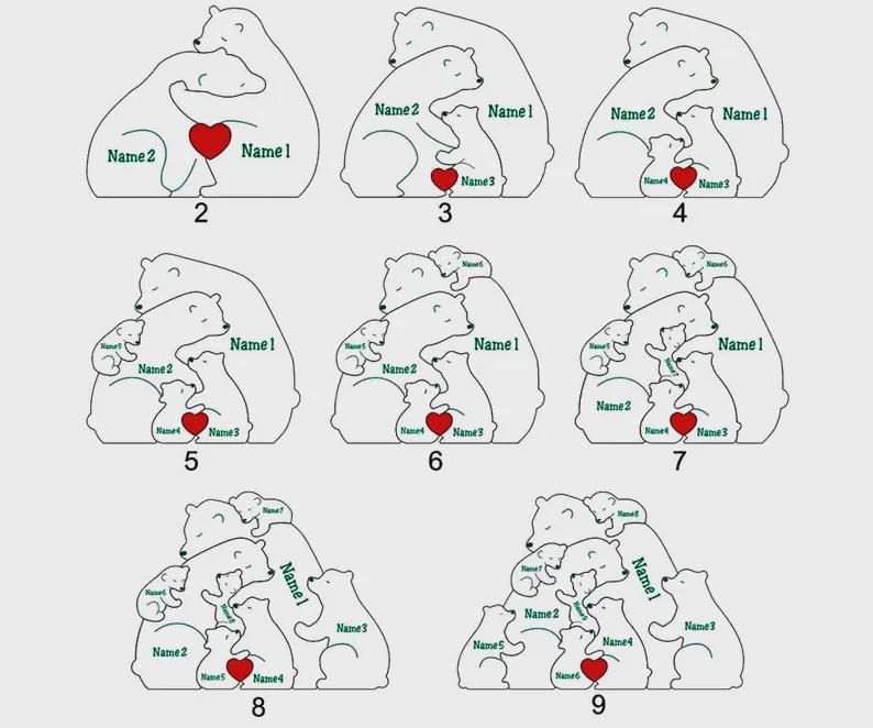 Personalized Wooden Bear Family Puzzle