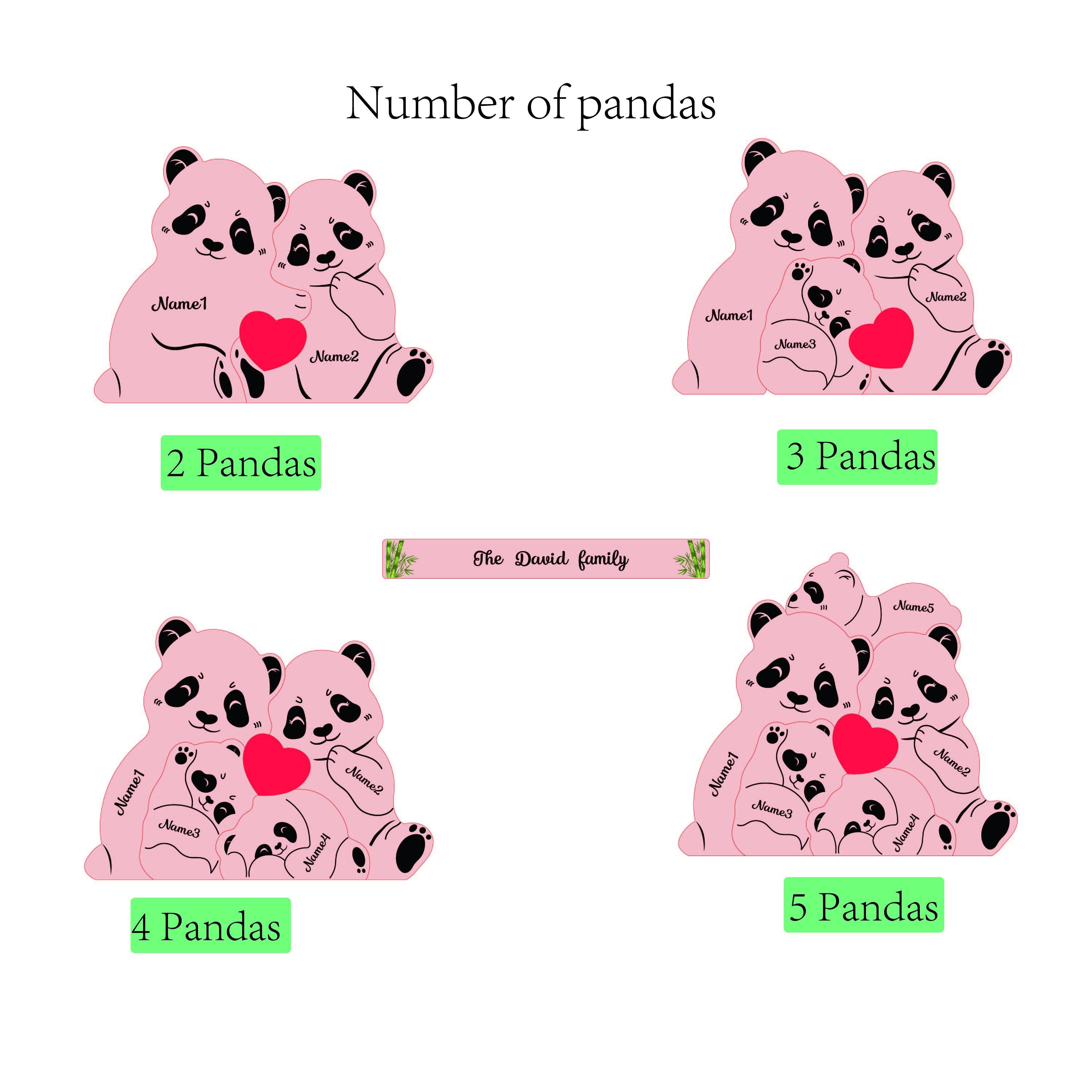 Custom Engraved Wooden Panda Family Puzzle