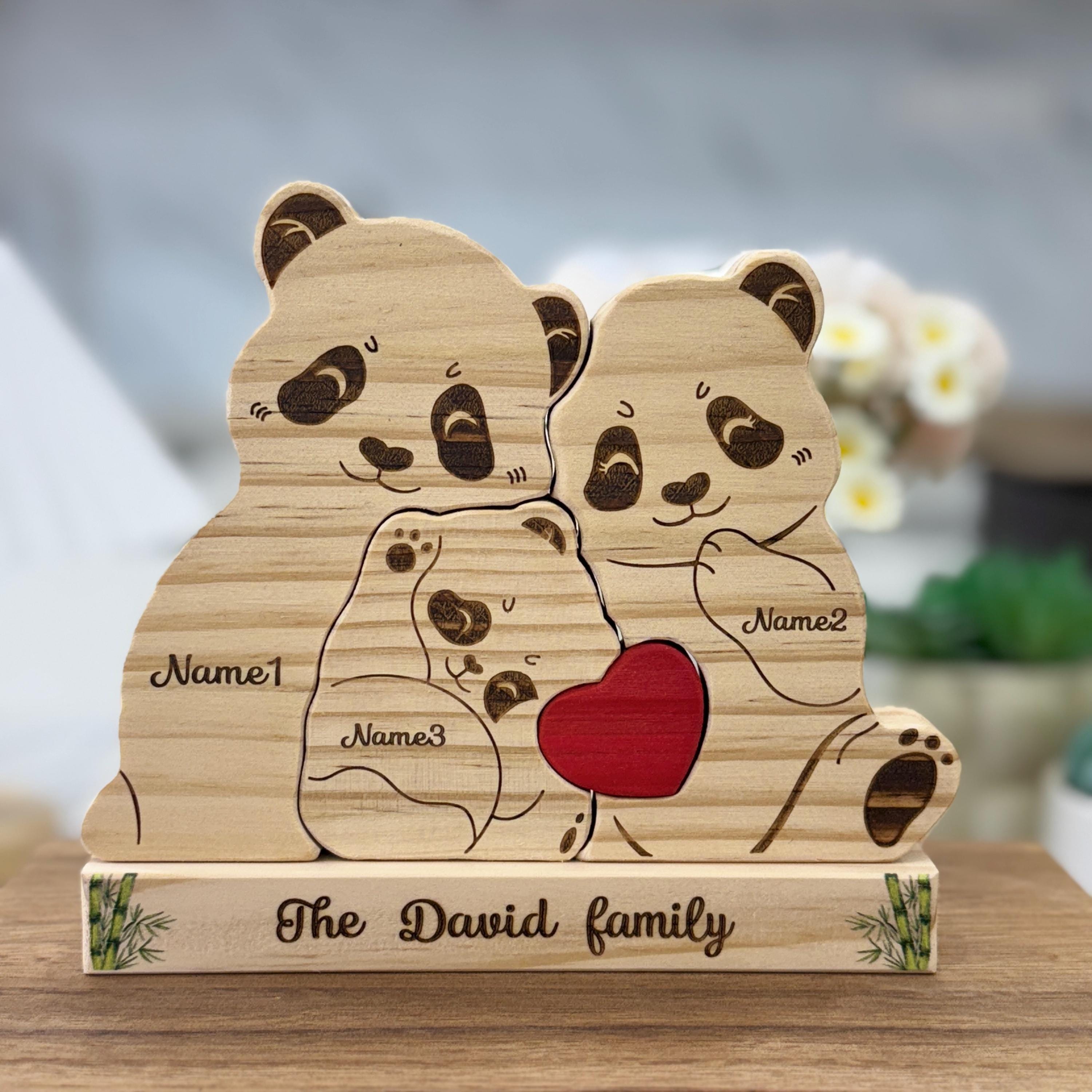 Custom Engraved Wooden Panda Family Puzzle