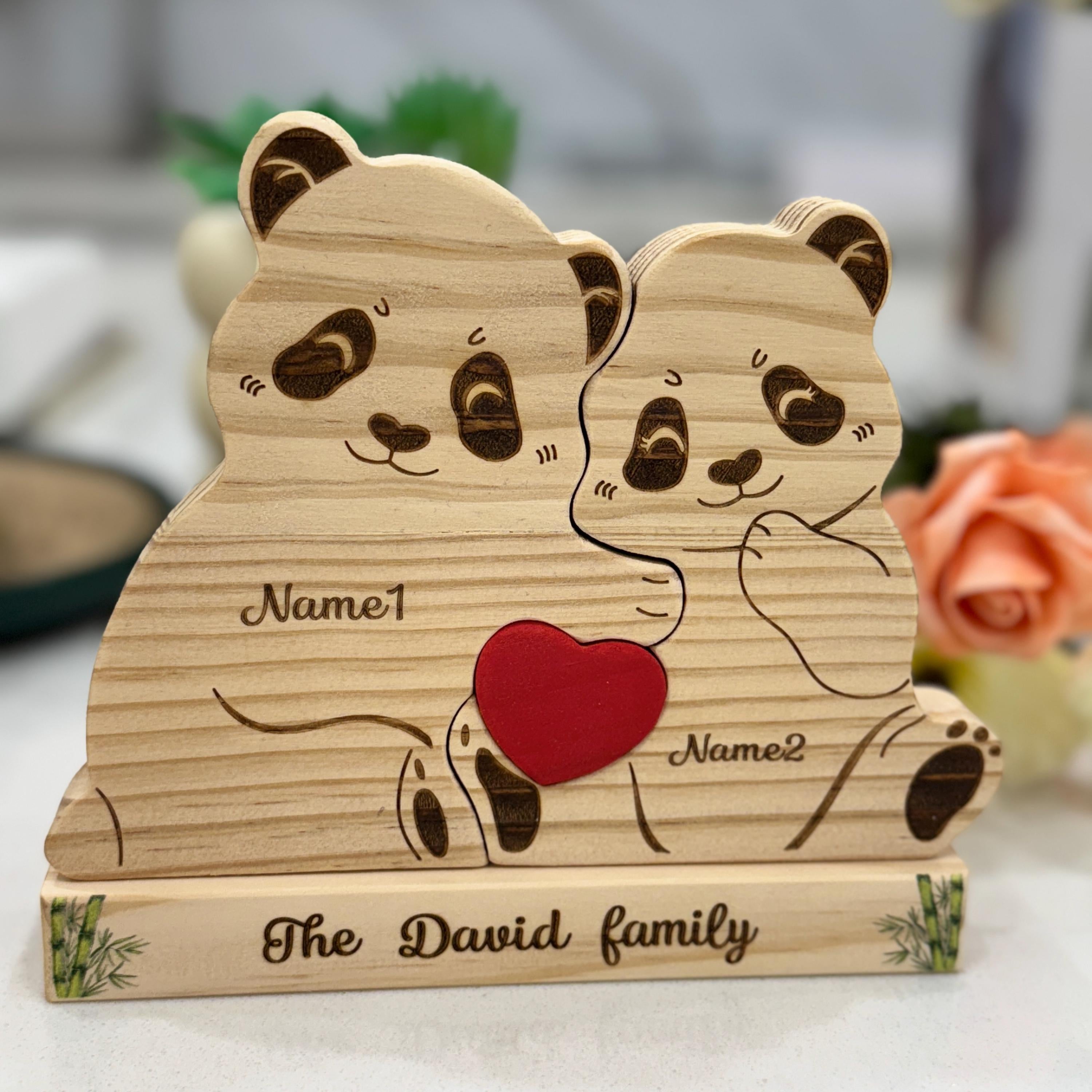 Custom Engraved Wooden Panda Family Puzzle