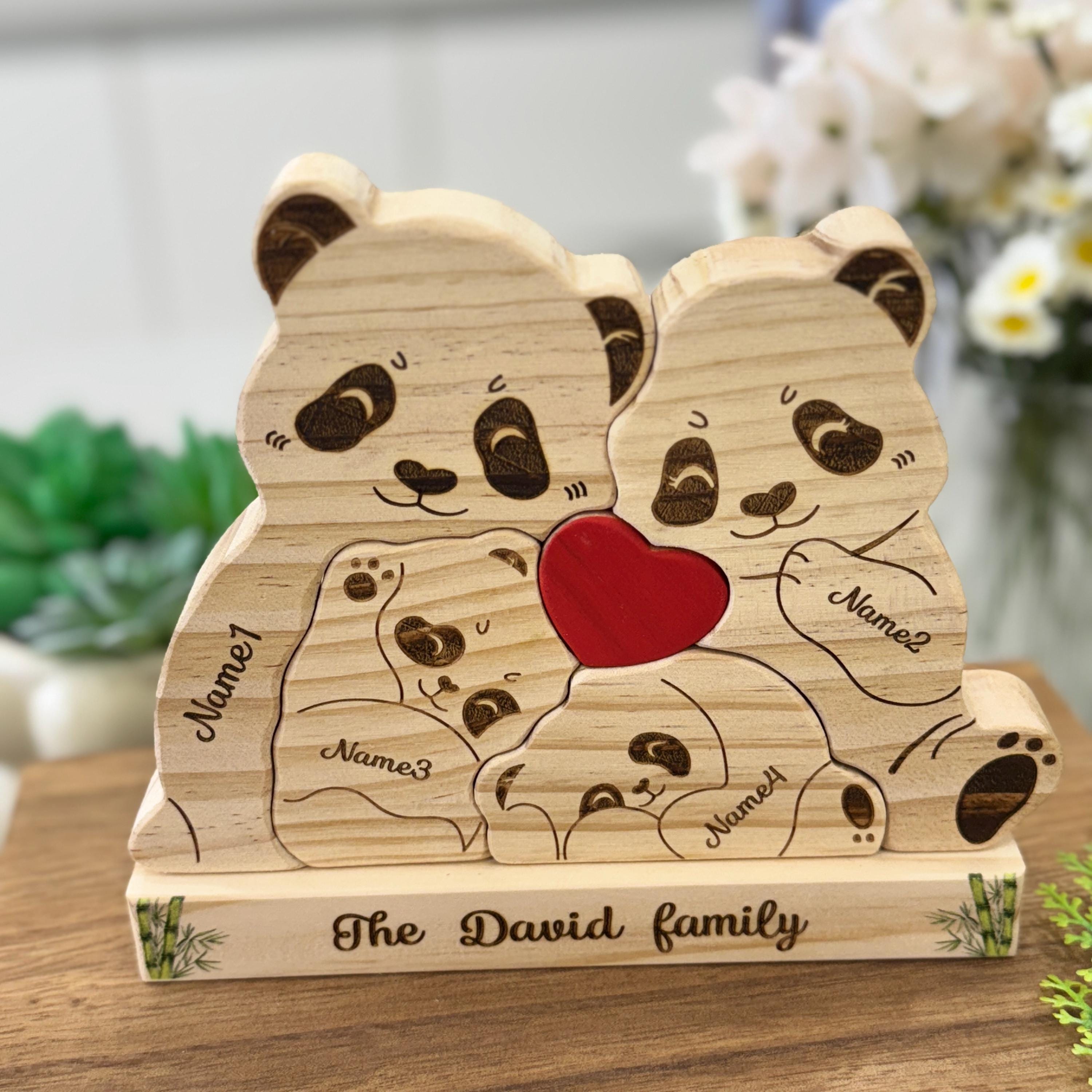 Custom Engraved Wooden Panda Family Puzzle