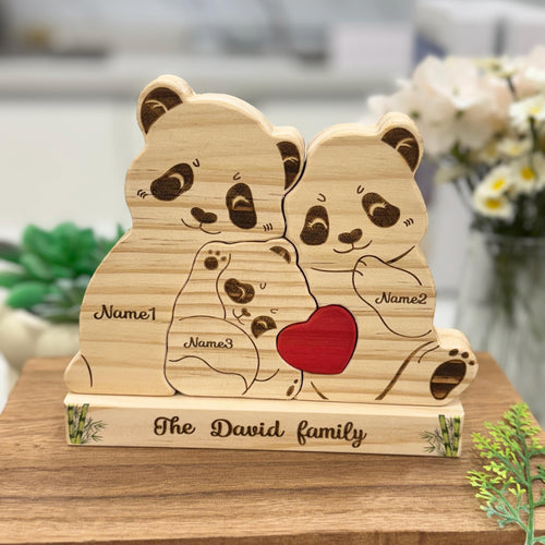 Custom Engraved Wooden Panda Family Puzzle