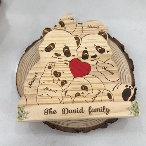 Custom Engraved Wooden Panda Family Puzzle