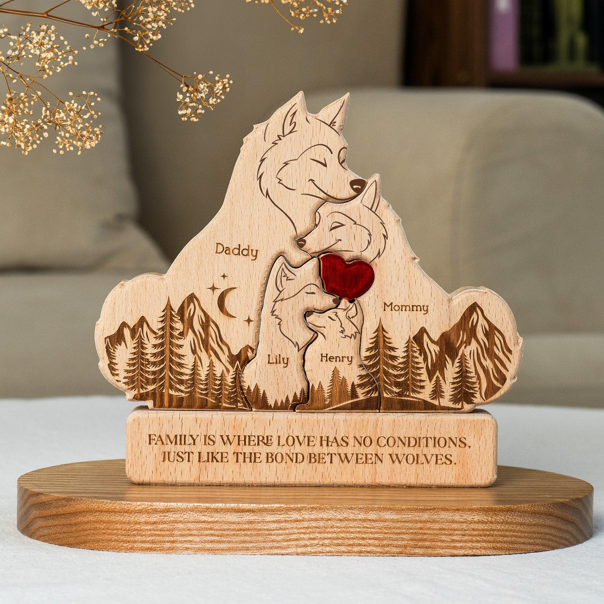 Personalized Wooden Wolf Family Puzzle with Names