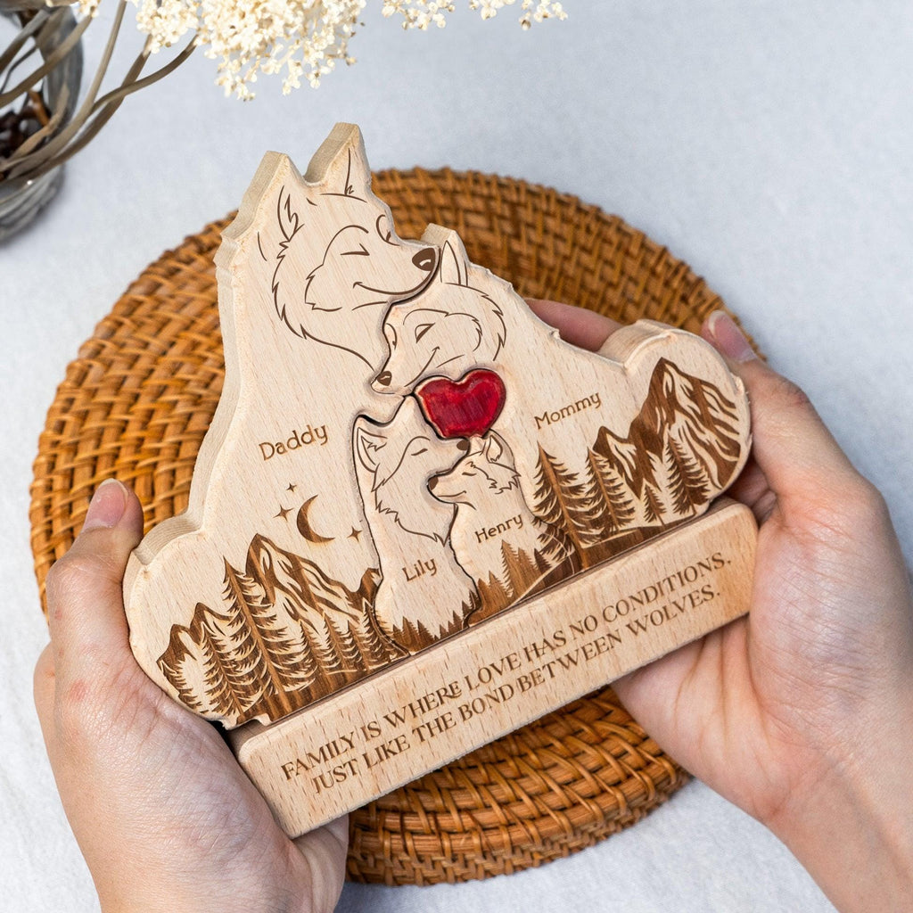 Personalized Wooden Wolf Family Puzzle with Names