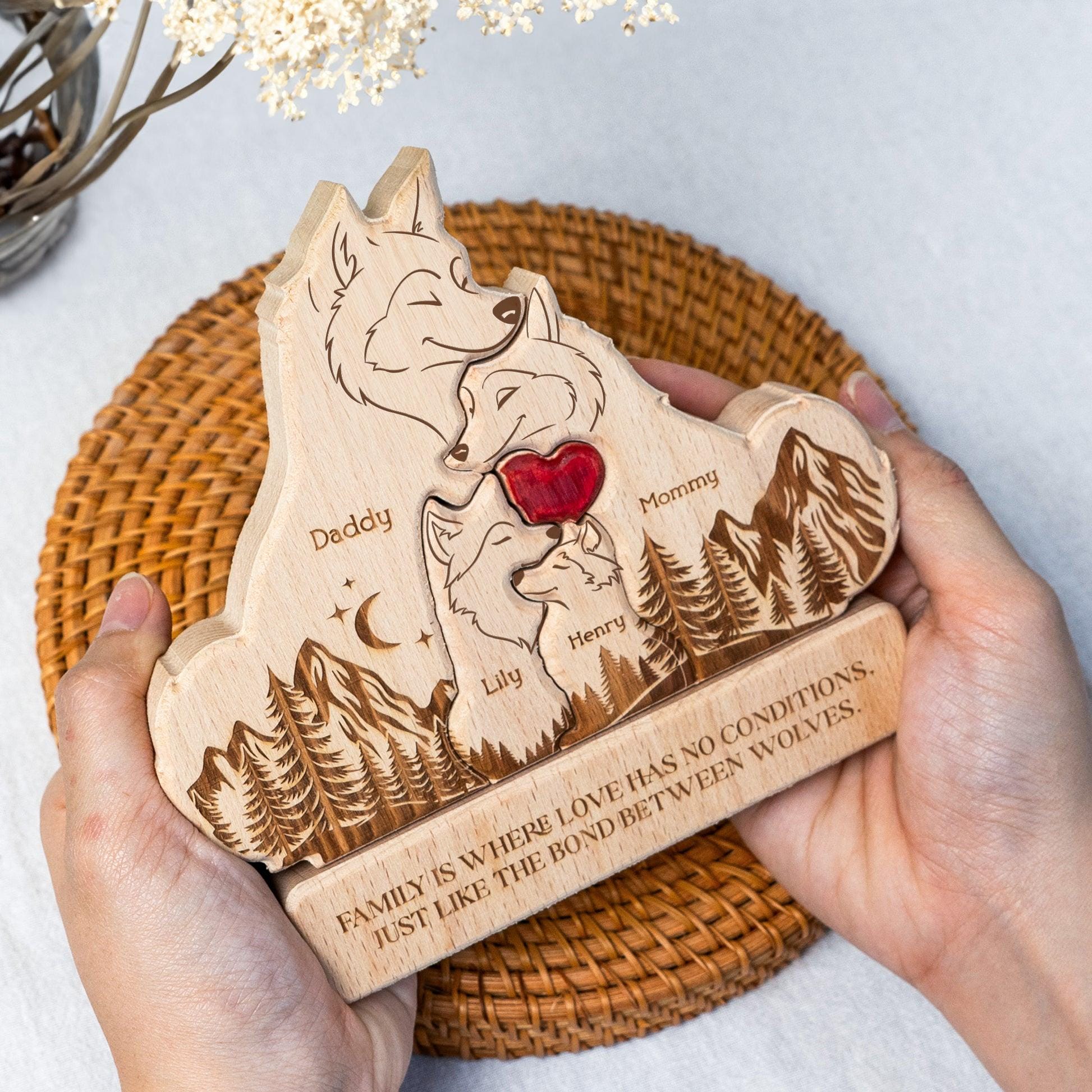 Personalized Wooden Wolf Family Puzzle with Names