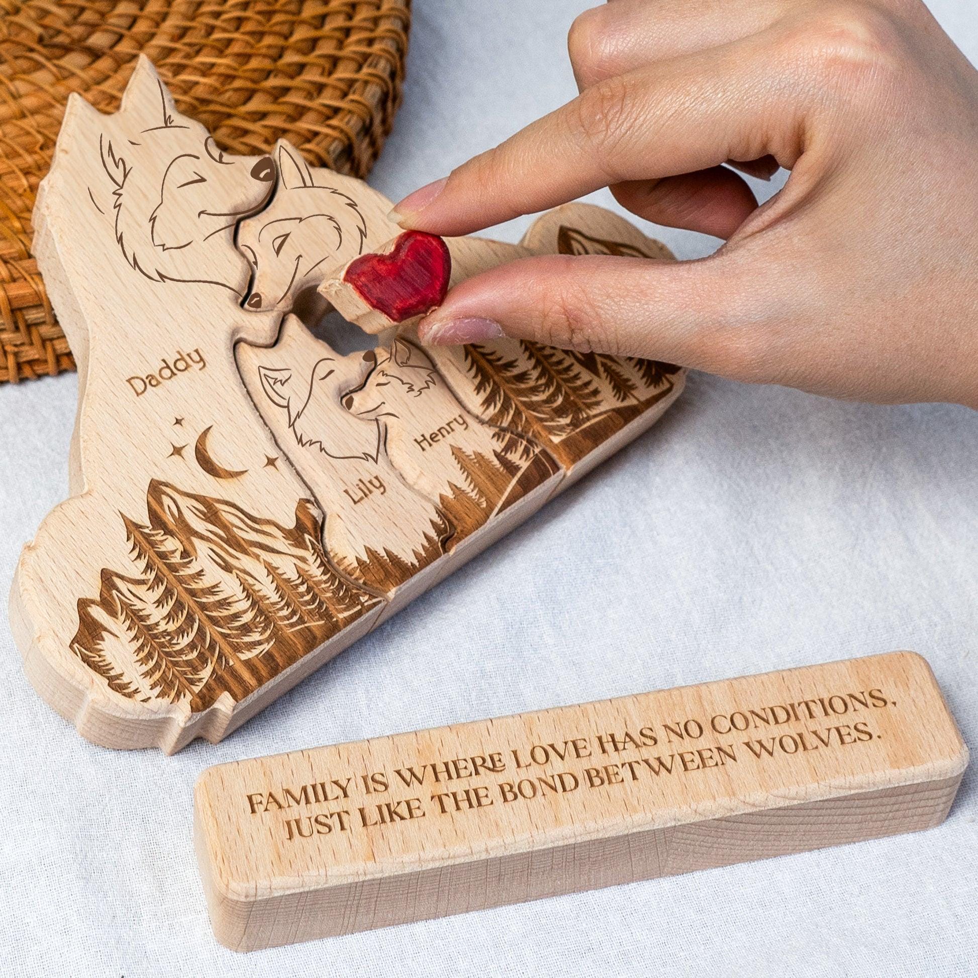 Personalized Wooden Wolf Family Puzzle with Names