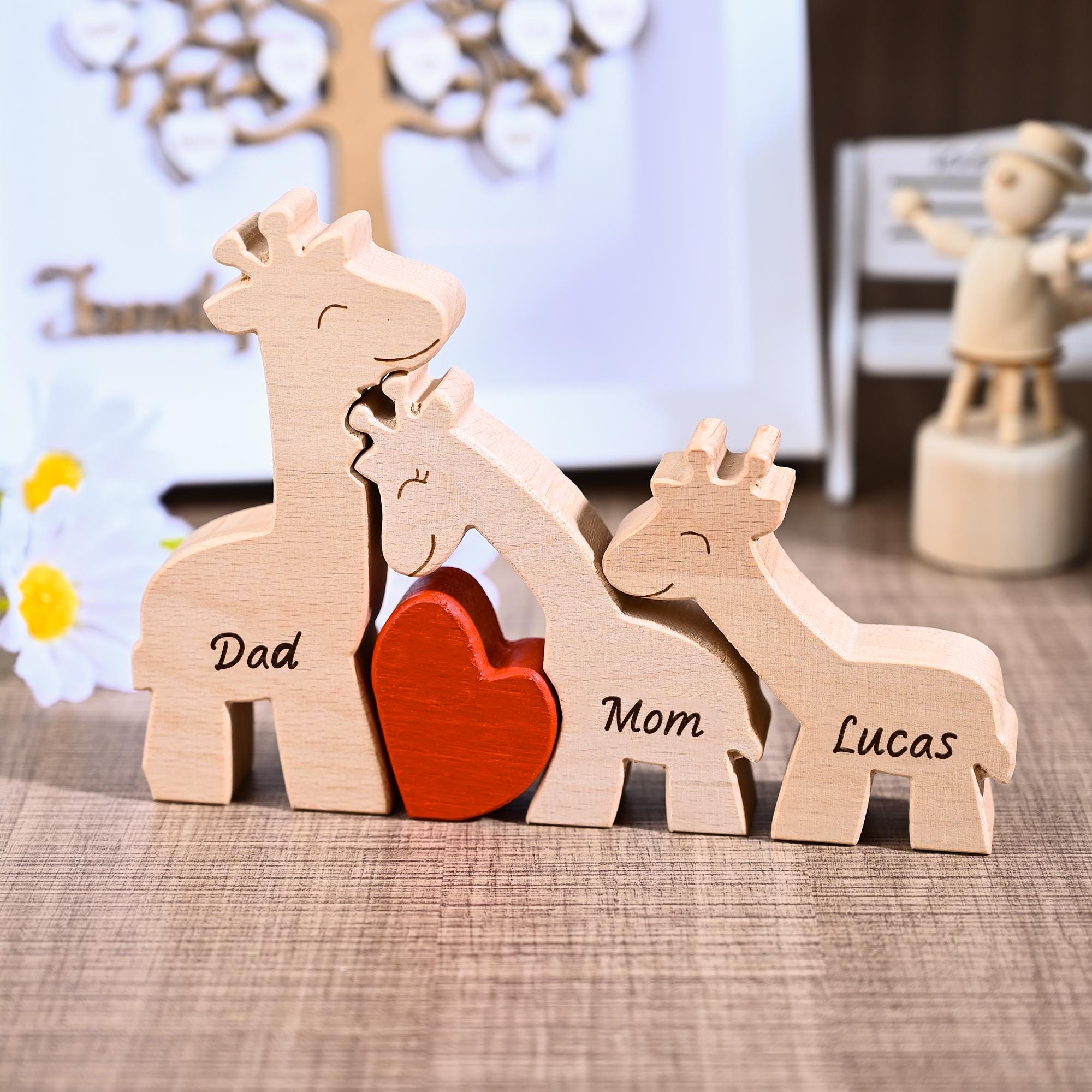 Personalized Wooden Giraffe Family Puzzle
