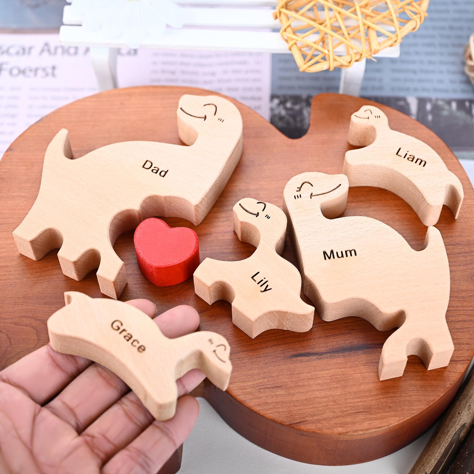 Personalized Wooden Dinosaur Family Puzzle