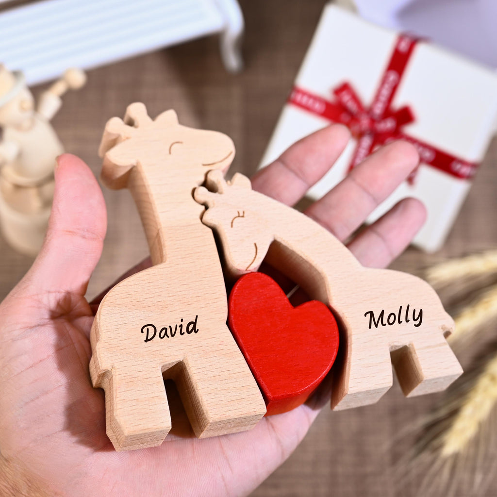 Personalized Wooden Giraffe Family Puzzle