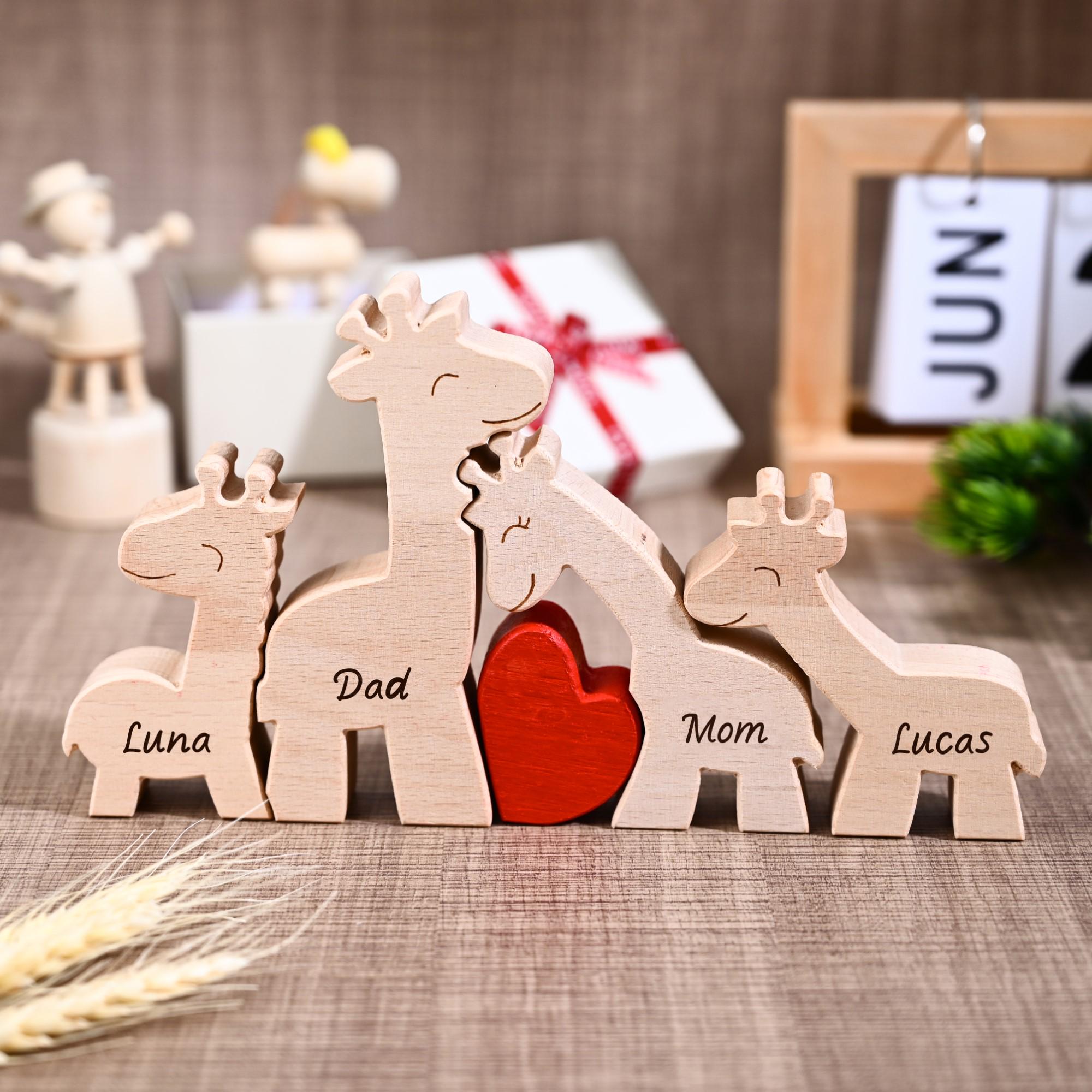 Personalized Wooden Giraffe Family Puzzle