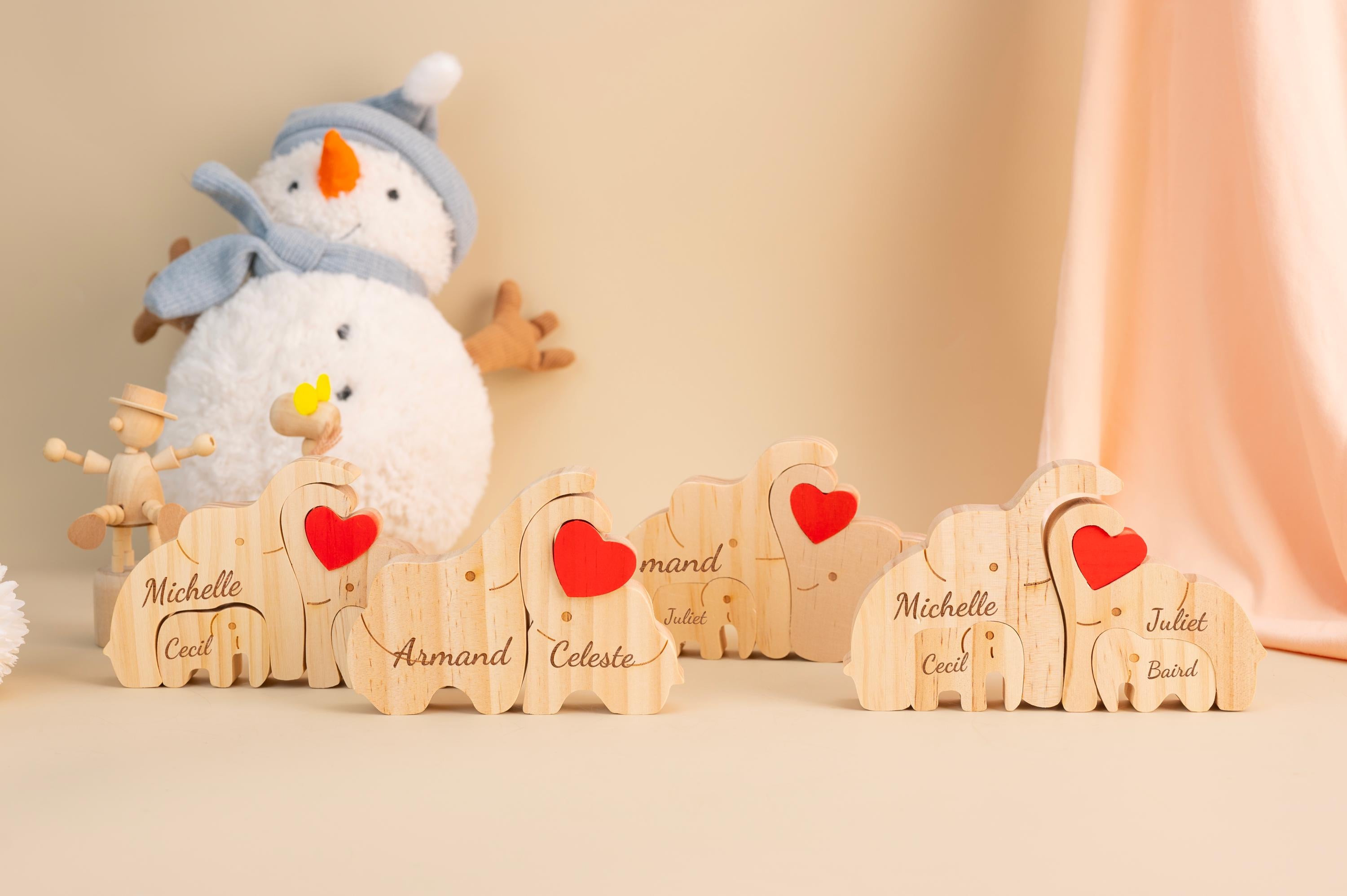 Personalized Engraved Wooden Elephant Family Puzzle